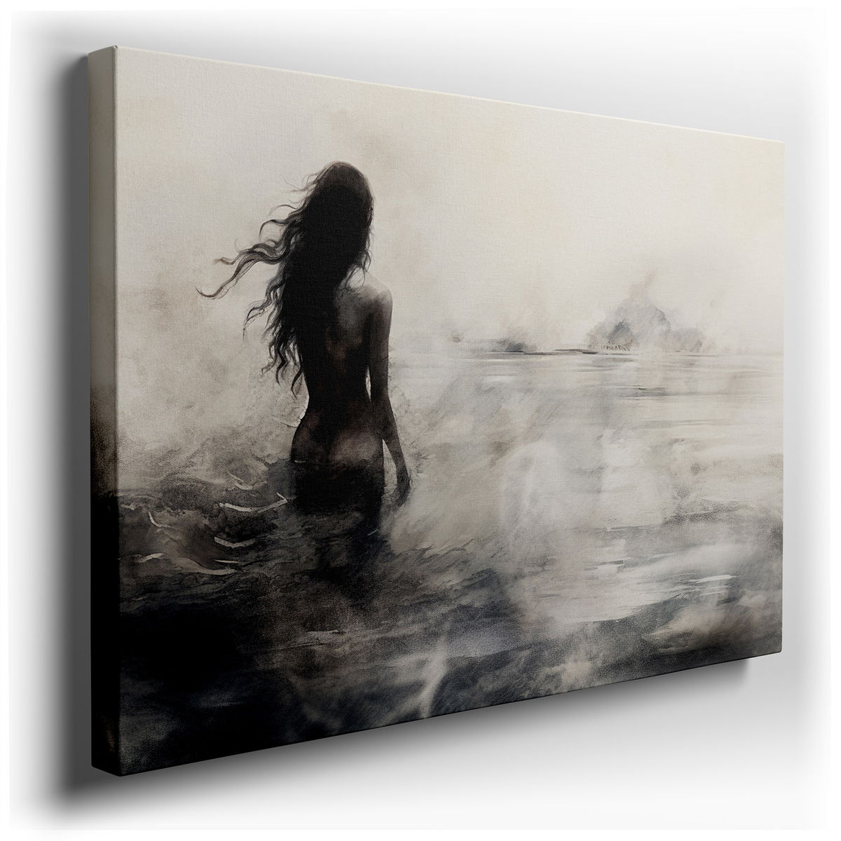Solitary Silhouette in Misty Waters - Abstract Canvas Wall Art