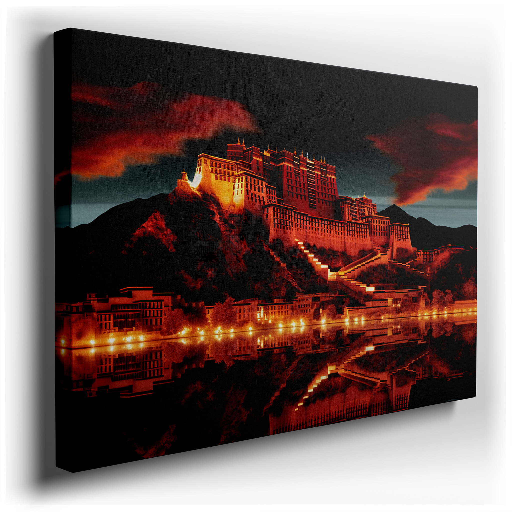Starlit Majesty of the Potala Palace - Golden Glow Amid Twilight Blues. Large Canvas Wall Art for Office and Bedroom