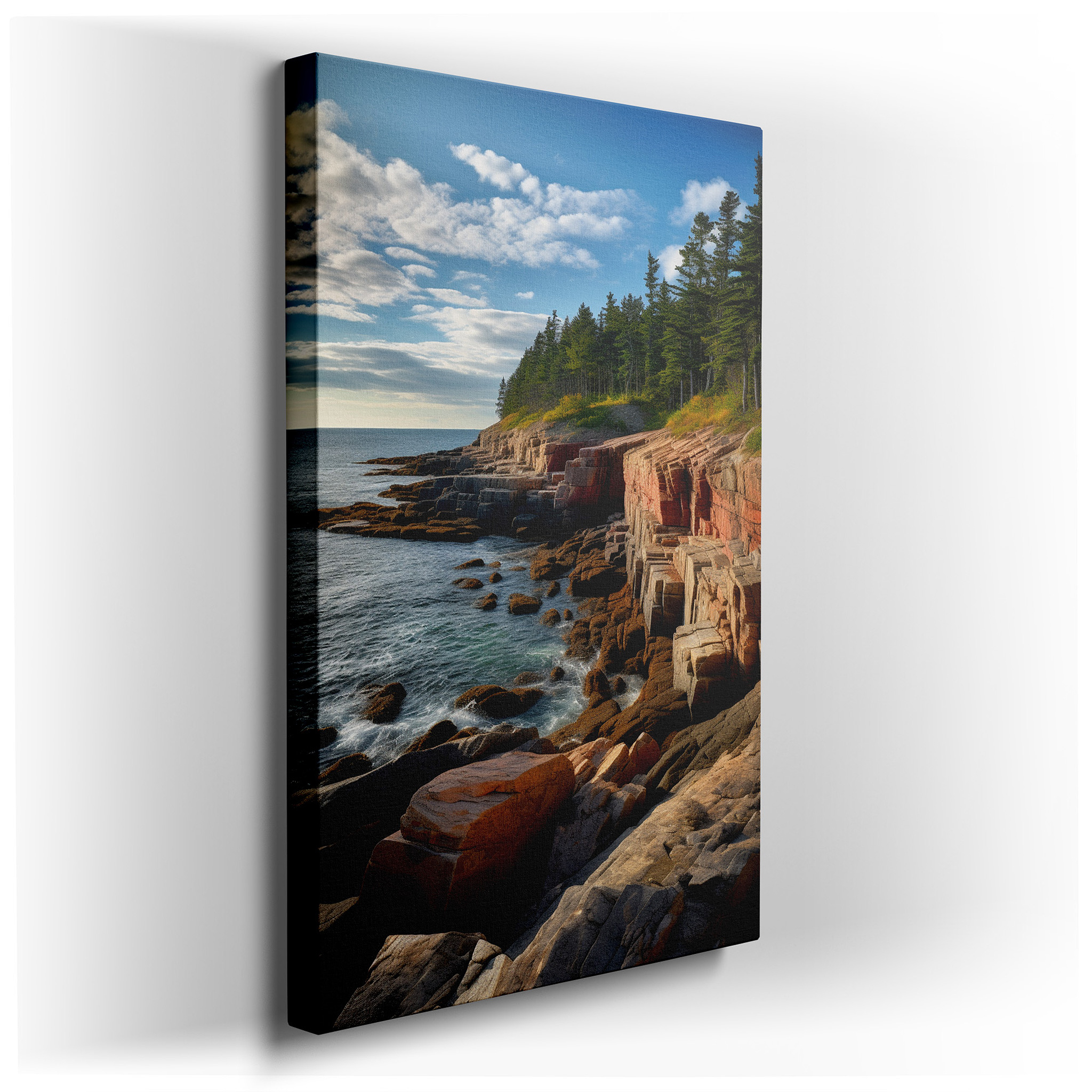 Stunning Interplay of Earth and Water, Coastal Rocks with Lush Forests Large Canvas Art, Home and Office Decor, Bedroom