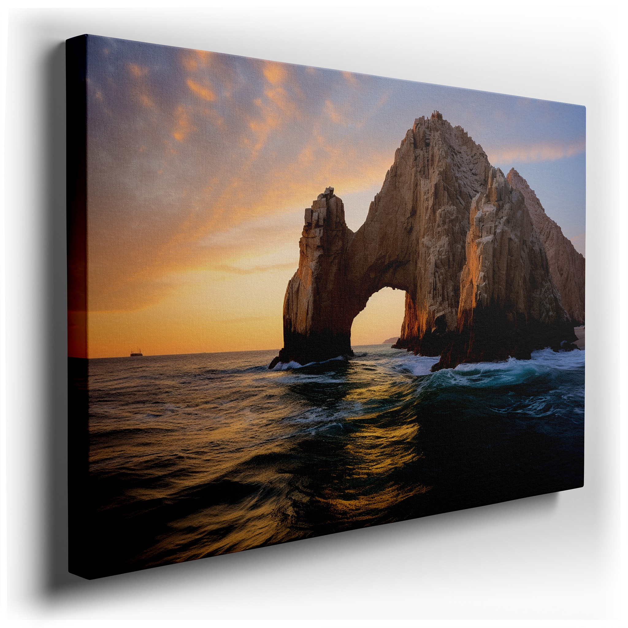 Stunning Ocean - Edge Rock Formation Bathed in Sunset's Glow - Large Canvas Wall Art for Office, Bedroom, and Living
