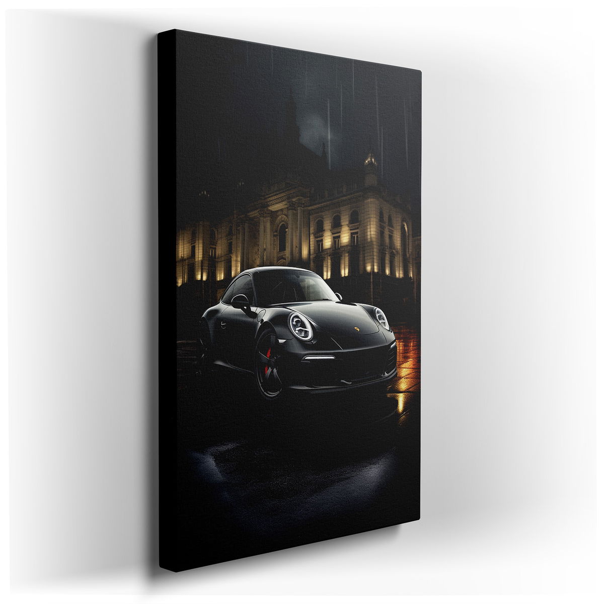 Stunning Porsche 911 in Rain - Vibrant City Lights Canvas Wall Art