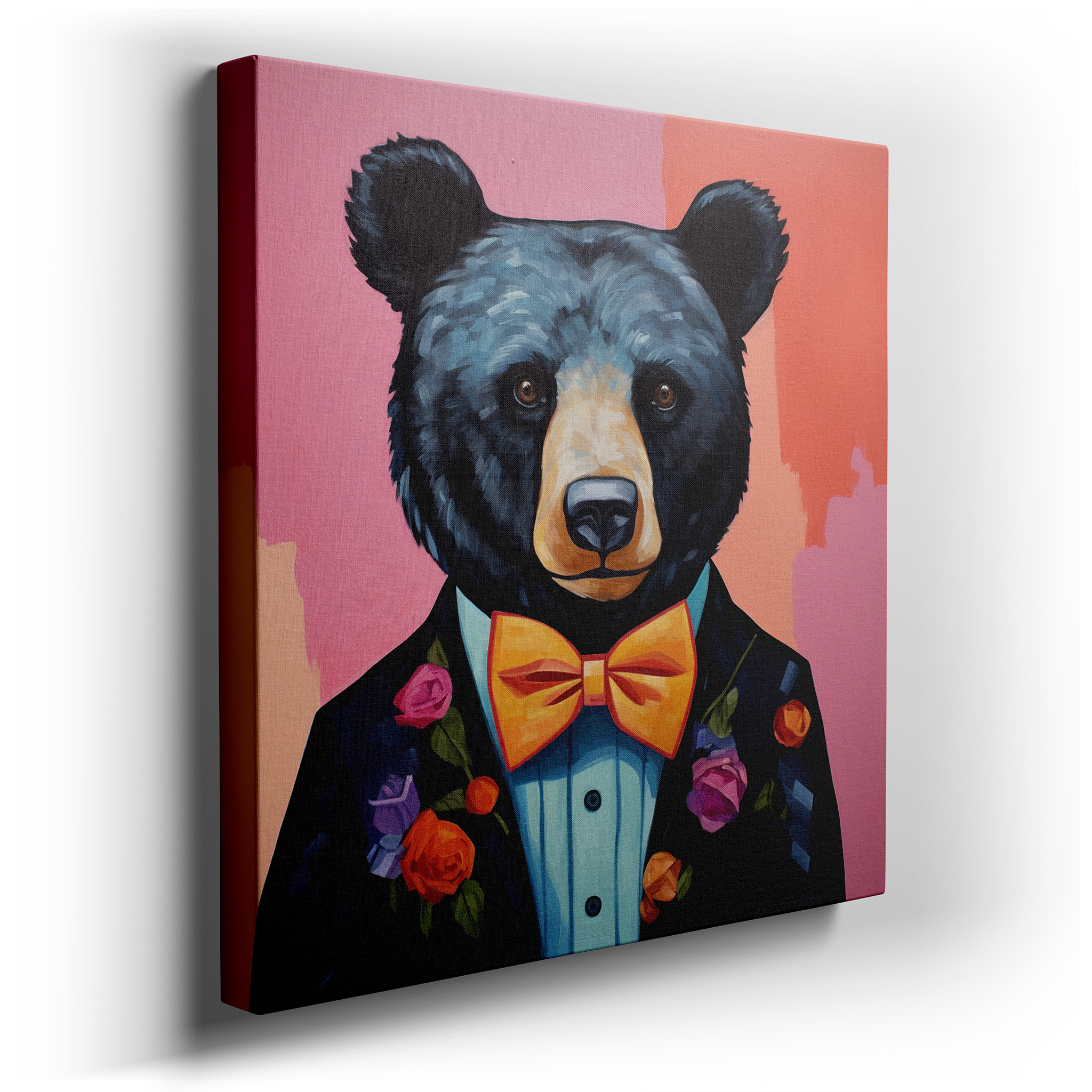 Stylish Bear in Elegant Attire with Floral Designs - Perfect for Home and Office Decor, Available as Large Canvas Wall