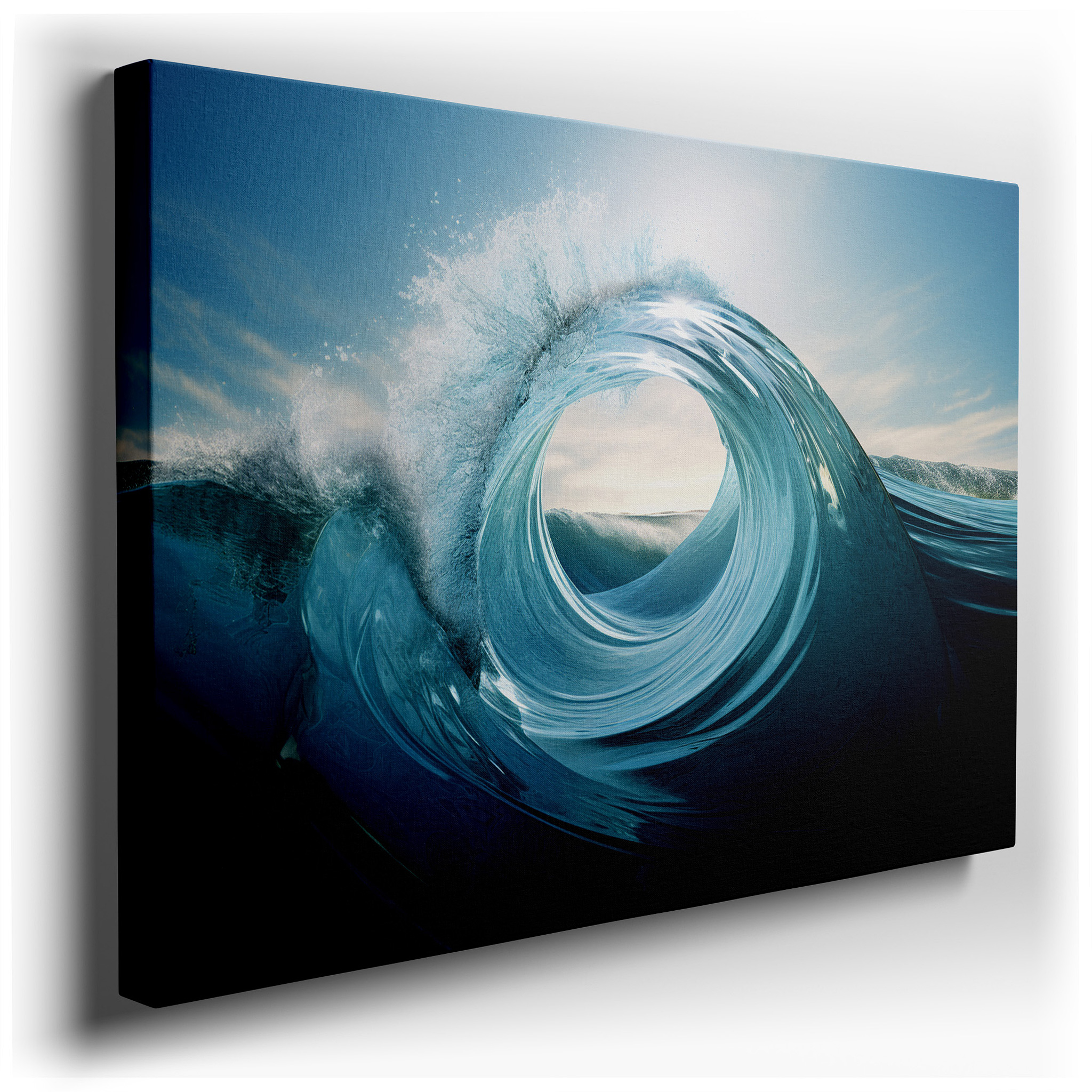Sunlit Ocean Wave - A Hyper - Realistic Depiction of Nature's Dynamic Beauty. Large Canvas Wall Art Decor. wrapped