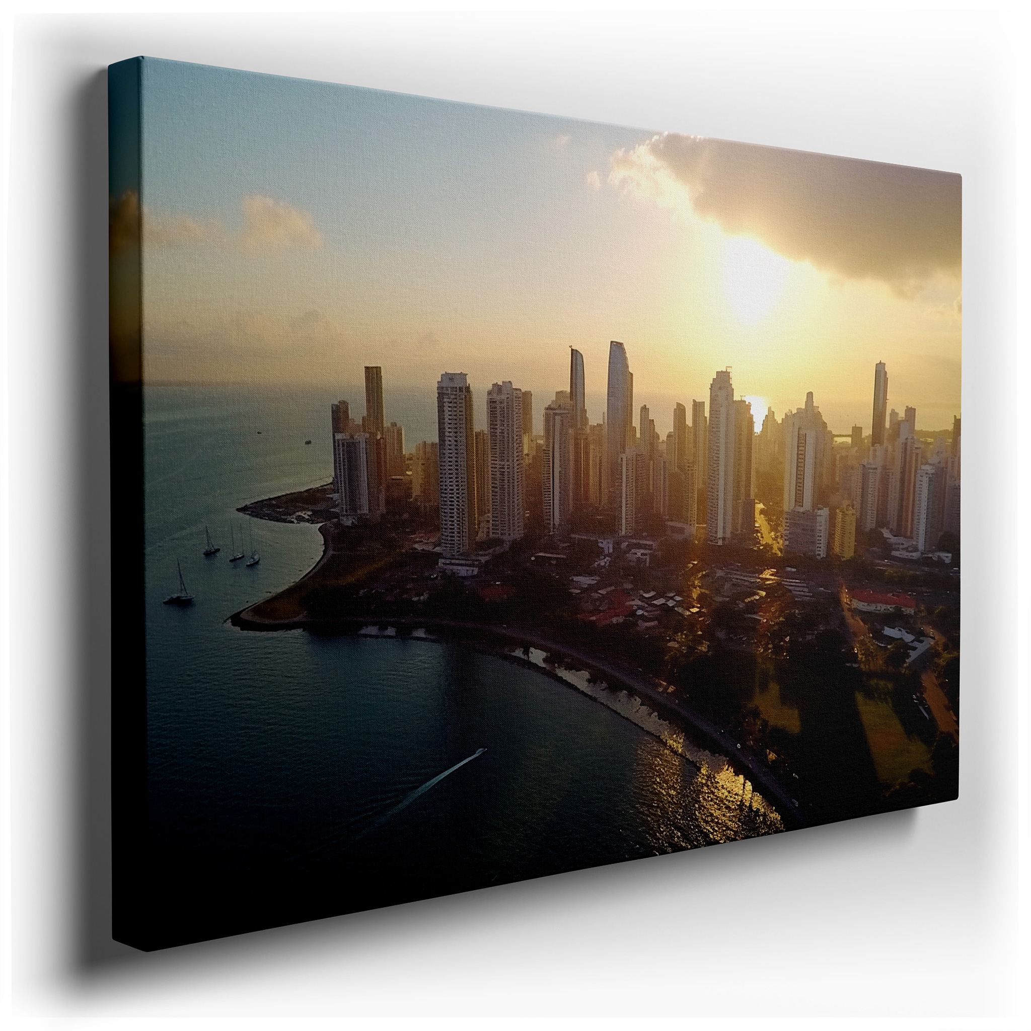 Sunset Cityscape - Celebrating Urban Innovation and Modern Vibrancy, Large Canvas Art for Home and Office Decor wrapped