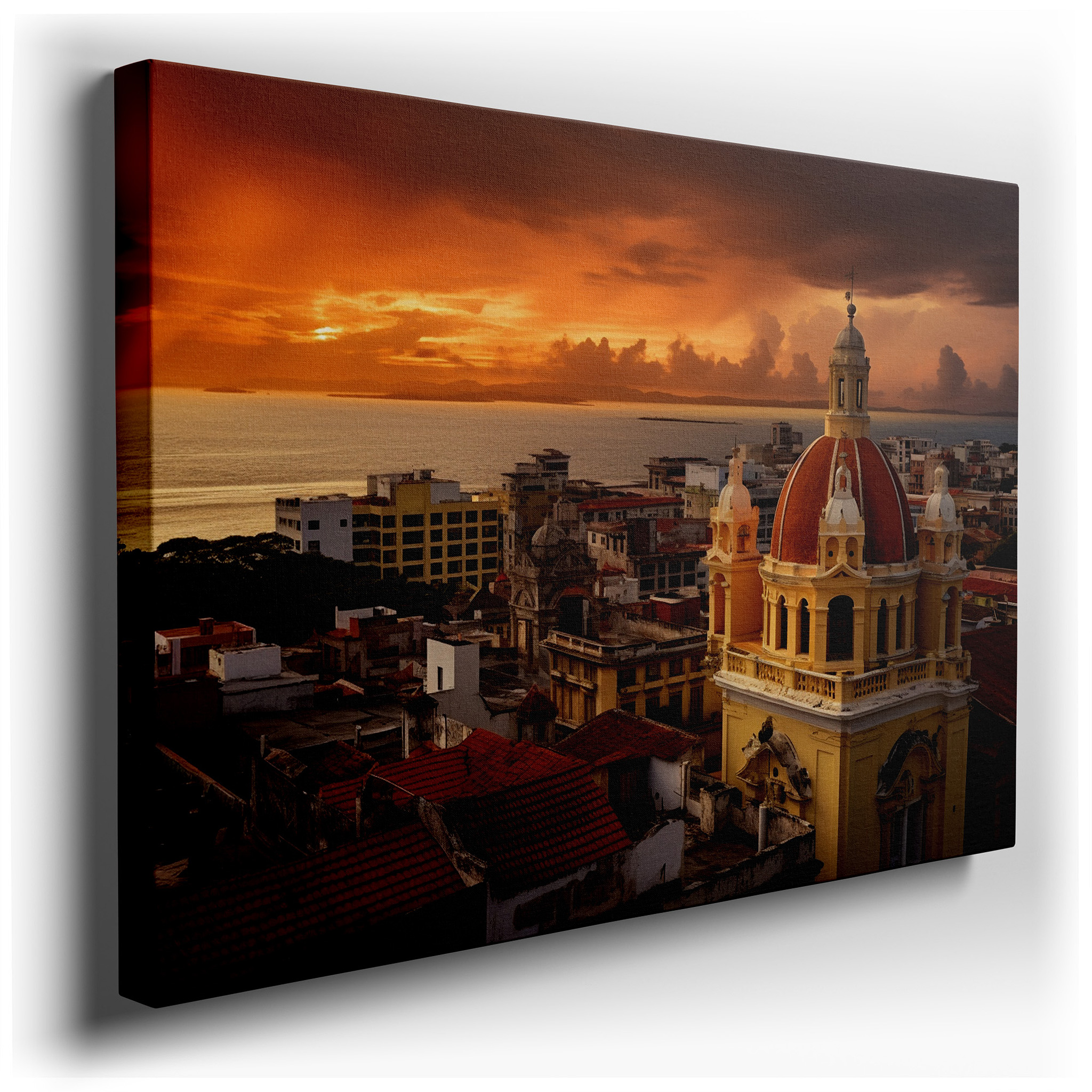 Sunset Over Historic Cityscape - Timeless Beauty Meets Modern Vibrancy. Large Canvas Wall Art for Office and Bedroom