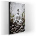 Tranquil Buddha Meditating - Green and Gray Canvas Wall Art