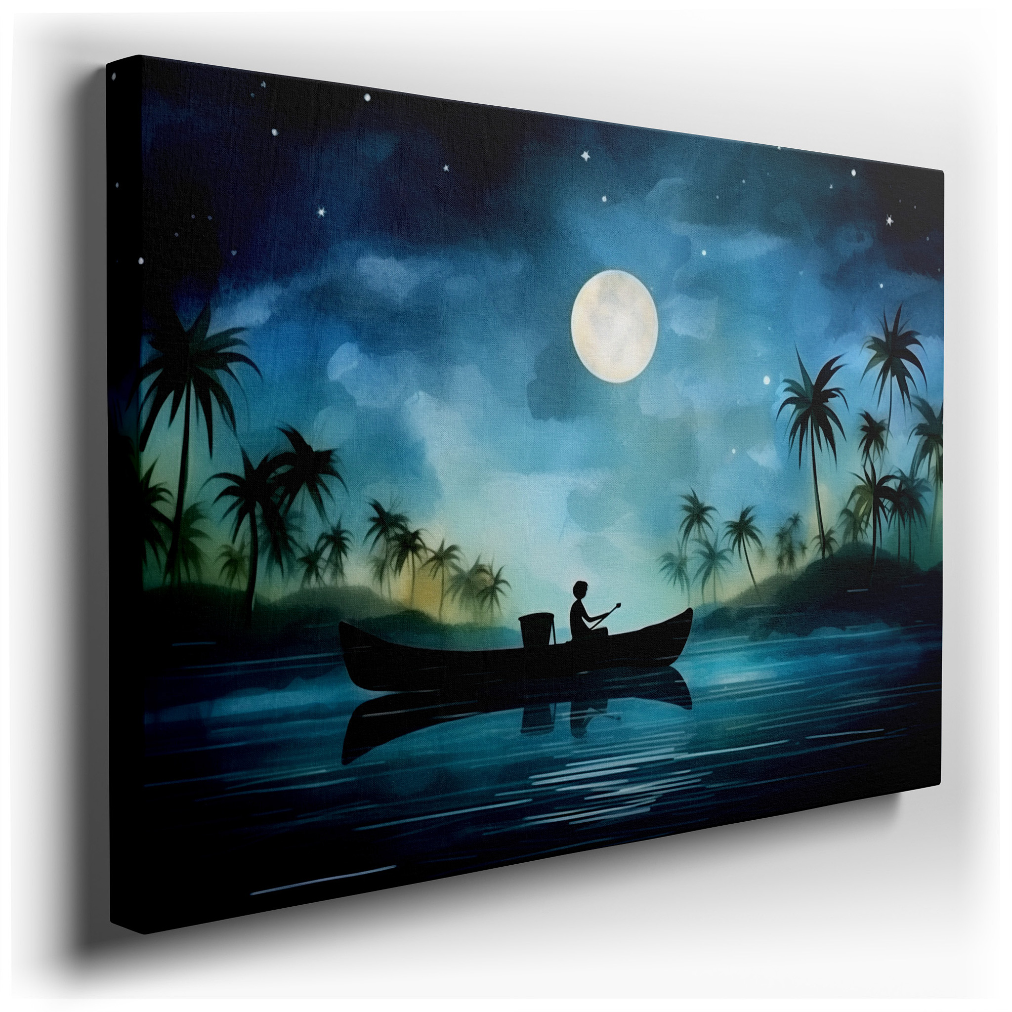 Tranquil Canoe Trip Beneath the Stars, Capturing Solitude and Awe - Large Canvas Wall Art for Office and Bedroom Decor