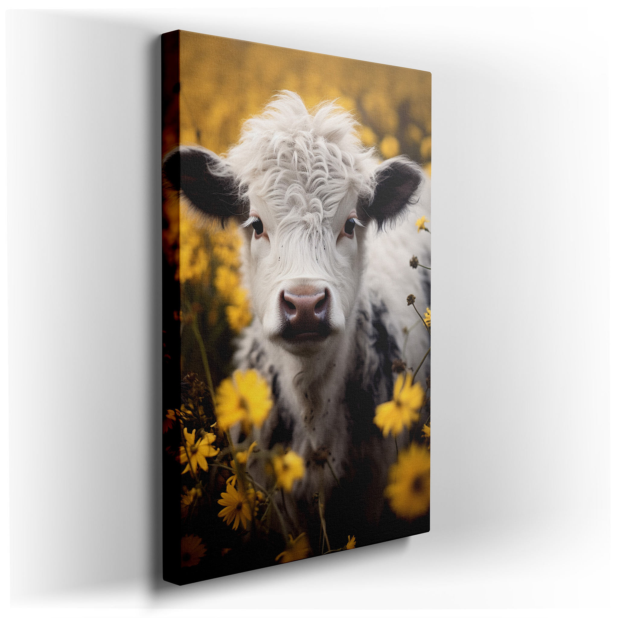 Tranquil Countryside Elegance Featuring a Calm Cow in a Lush Meadow - Large Canvas Wall Art for Home and Office Decor,