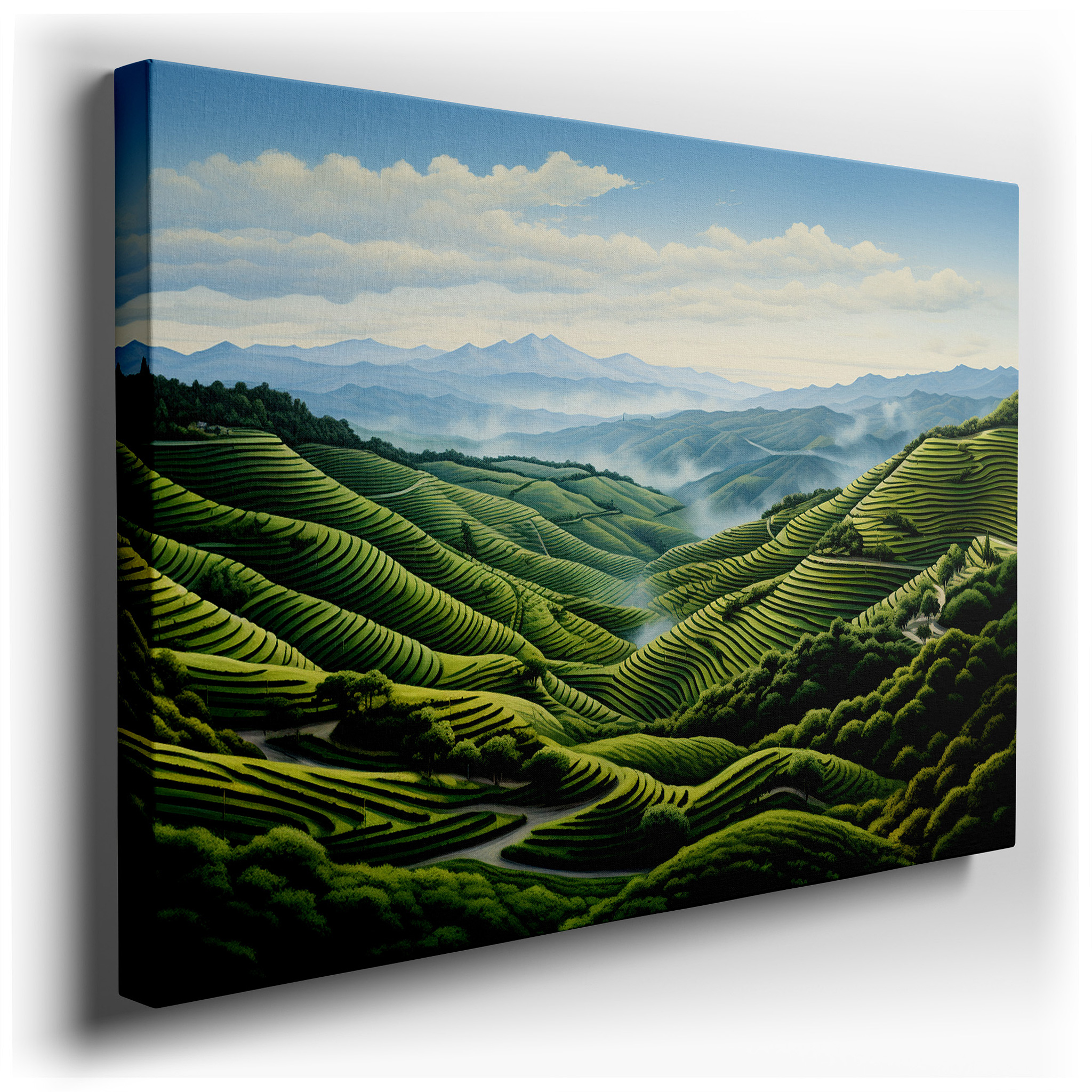 Tranquil Countryside Scene with Verdant Terraces and Grand Mountains - Large Canvas Wall Art for Home and Office Decor,