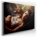Tranquil Scene of a Young Woman and Deer - Nature Canvas Wall Art