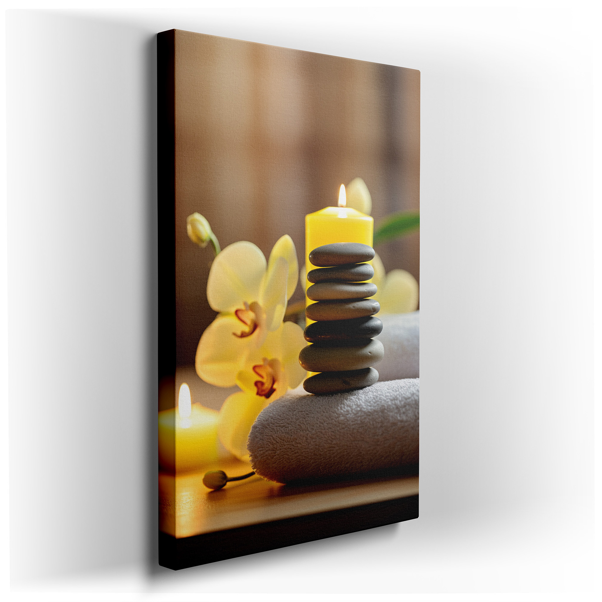 Tranquil Spa Stones, Graceful Orchids, and Gentle Candlelight - A Harmonious Display of Calm and Serenity. Large Canvas