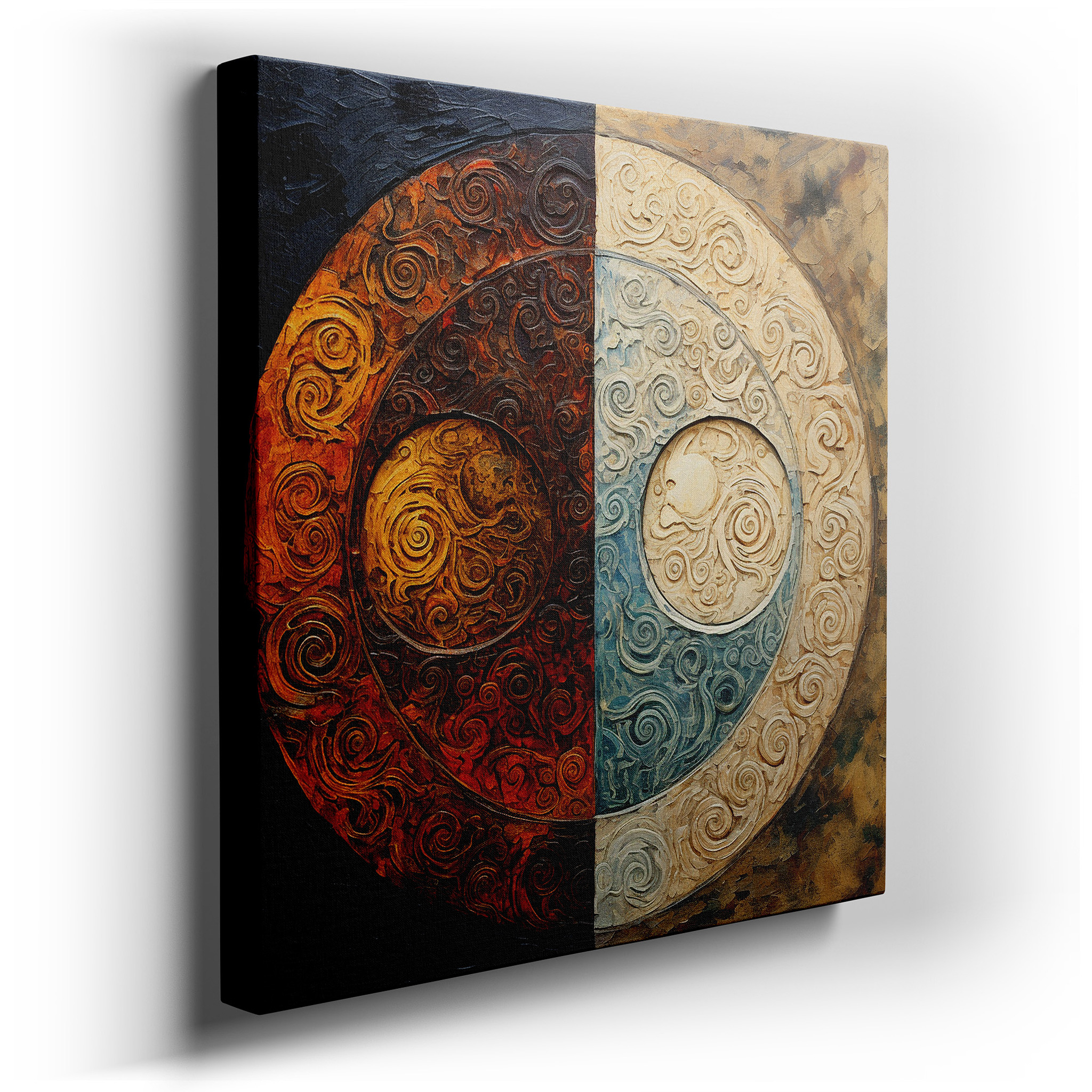 Wall Decor: A Vibrant Fusion of Earthy and Aquatic Hues Celebrating Nature's Dual Aspects - Large Canvas Art for Home