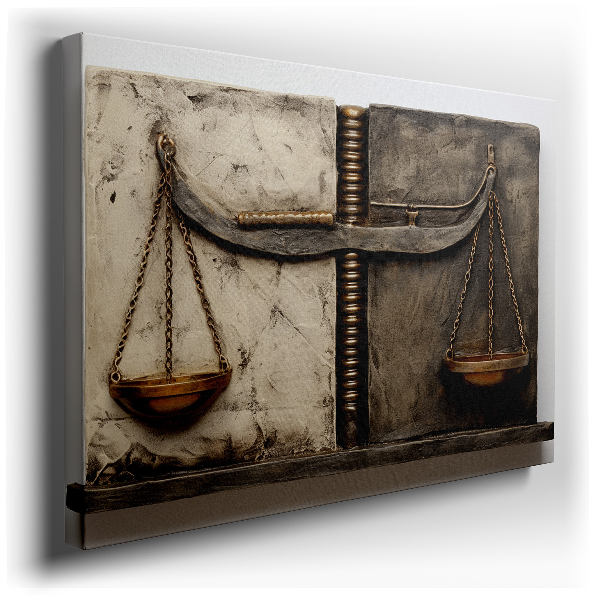 Wall Decor: Abstract Scales of Justice in Neutral Shades, Symbolizing Balance and Fairness - Large Canvas Art for