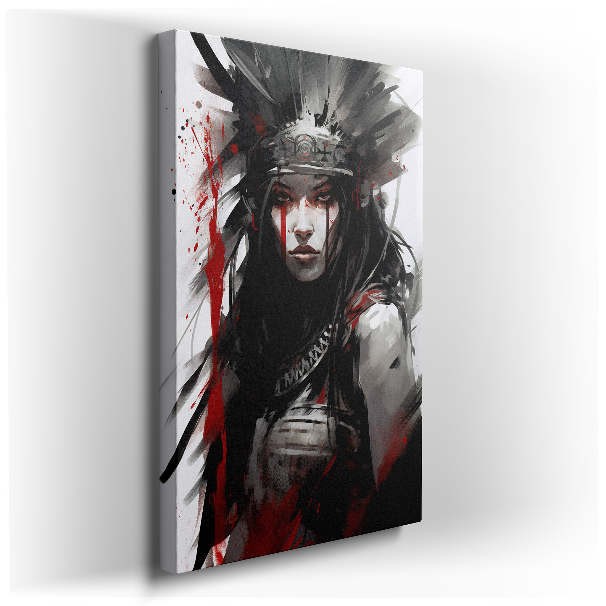 Wall Decor: Bold Tribal Warrior Woman, Celebrating Cultural Power and Legacy, Large Canvas Art for Home and Office