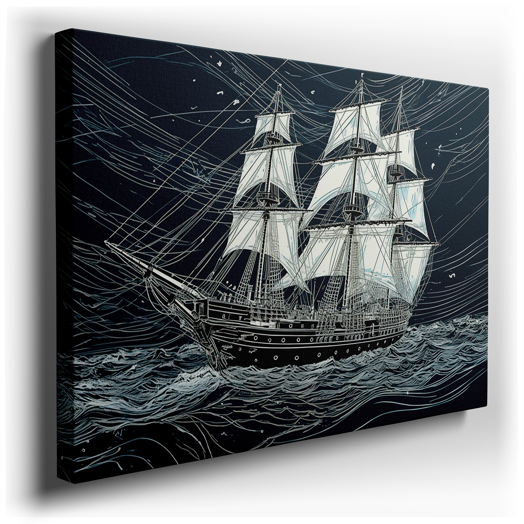 Wall Decor: Brave Sailing Vessel Confronts Tempestuous Waters, Emblematic of Resilience and Adventure - Large Canvas