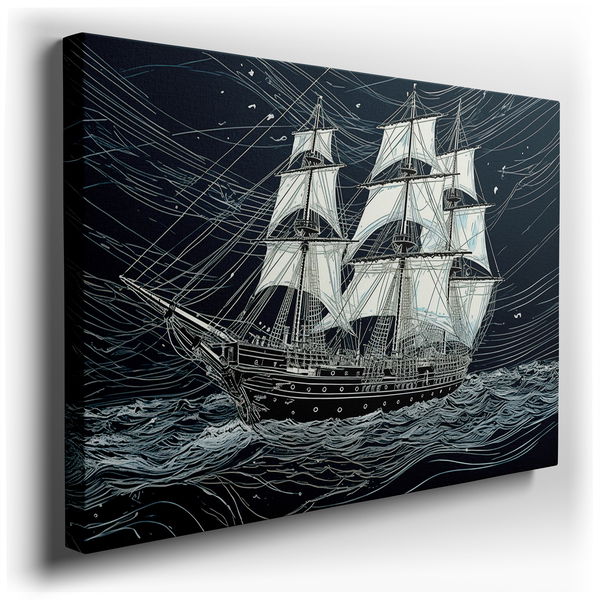 Brave Sailing Vessel - Black and White Canvas Wall Art