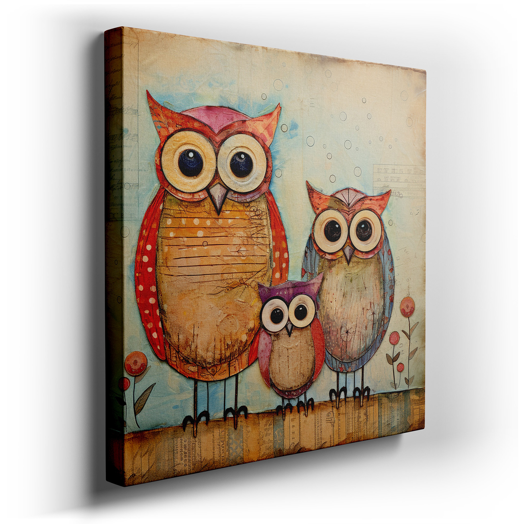 Wall Decor: Charming Set of Three Pastel Owls, Large Canvas Art Perfect for Adding Creativity and Warmth to Any Room,