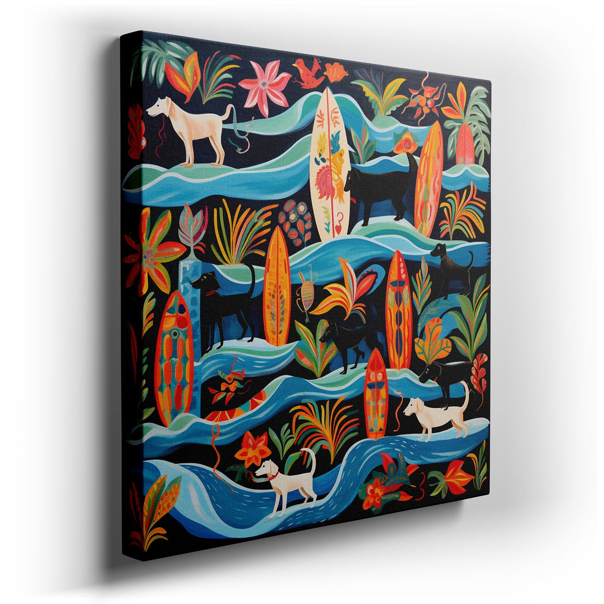 Cheerful Dogs on a Tropical Beach - Vibrant Canvas Wall Art