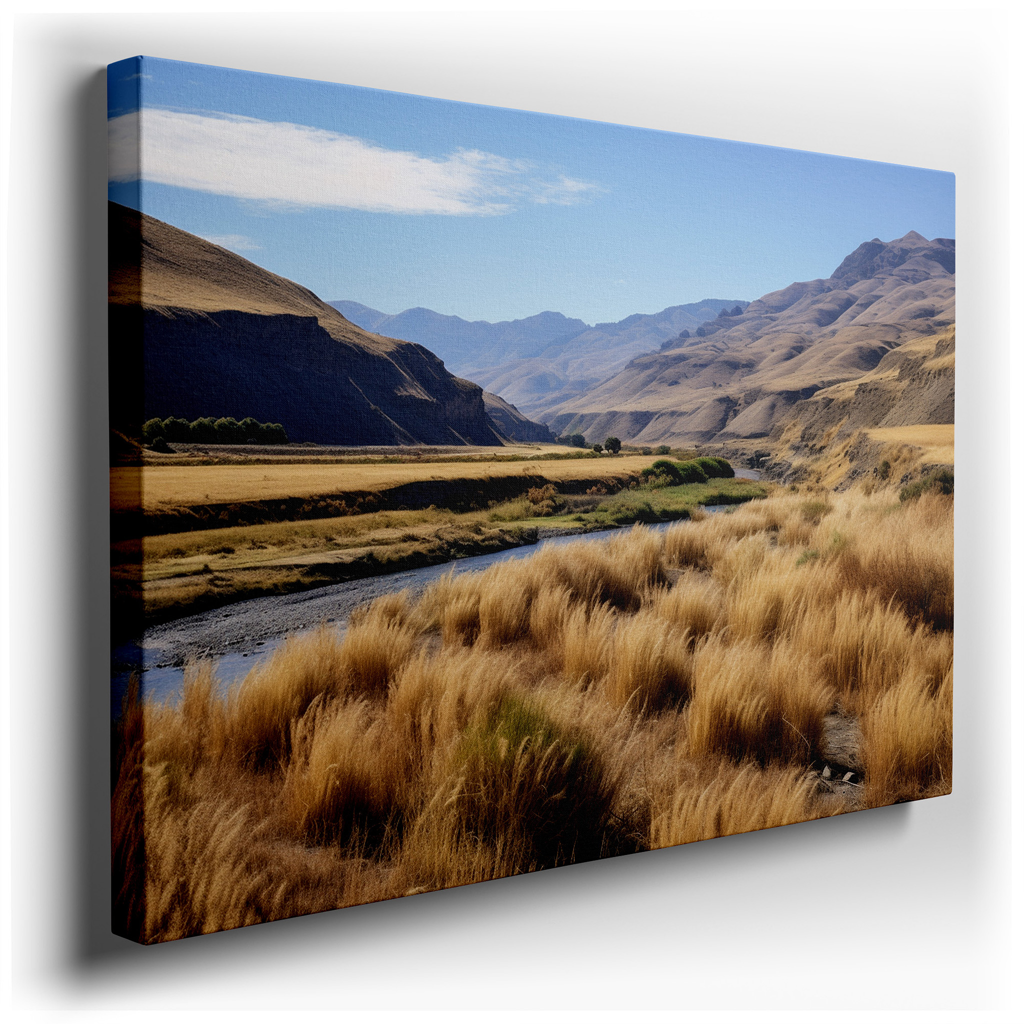 Wall Decor: Dry Riverbed with Golden Grasses - A Striking Representation of Nature's Endurance and Elegance. Large