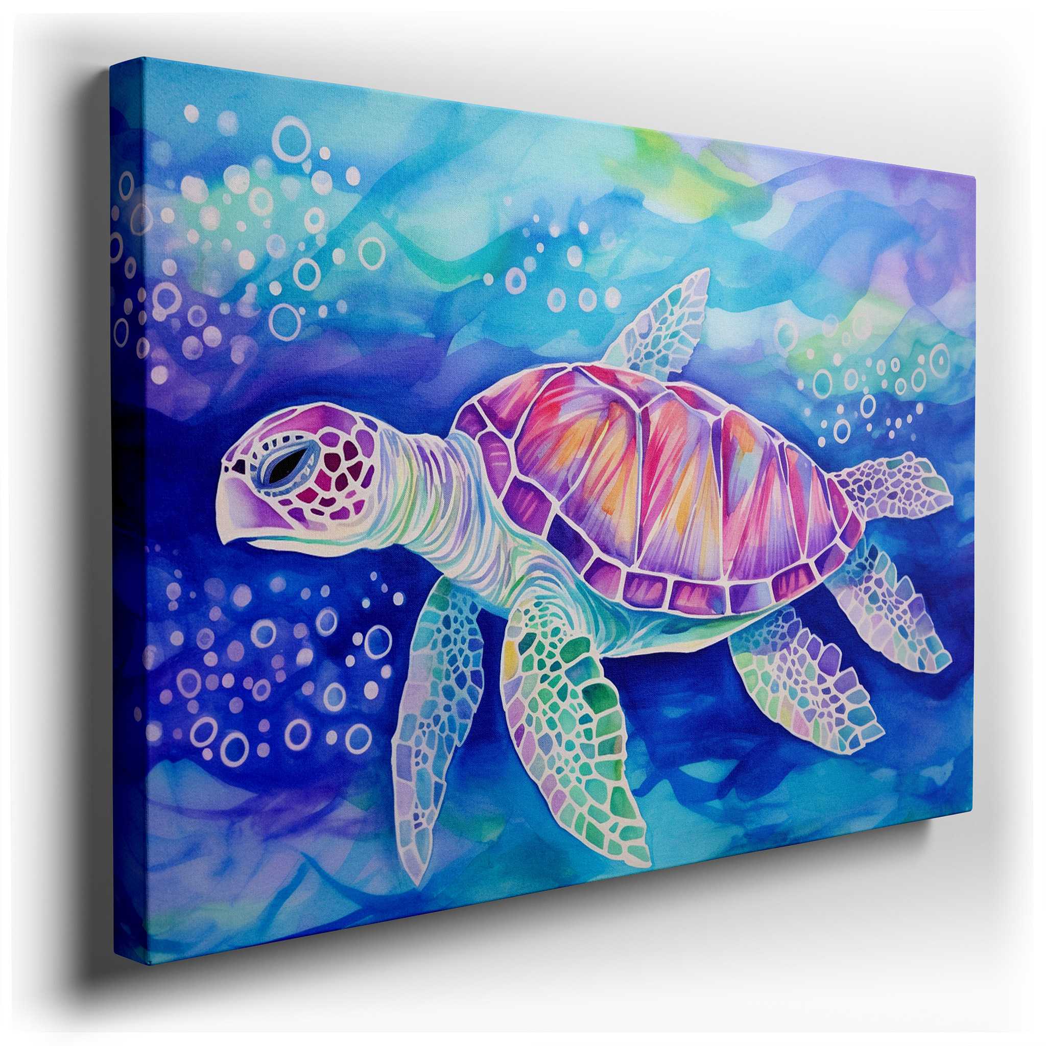 Wall Decor: Elegant Turtle Traverses Blue Waters, Representing Oceanic Knowledge and Preservation - Large Canvas Wall