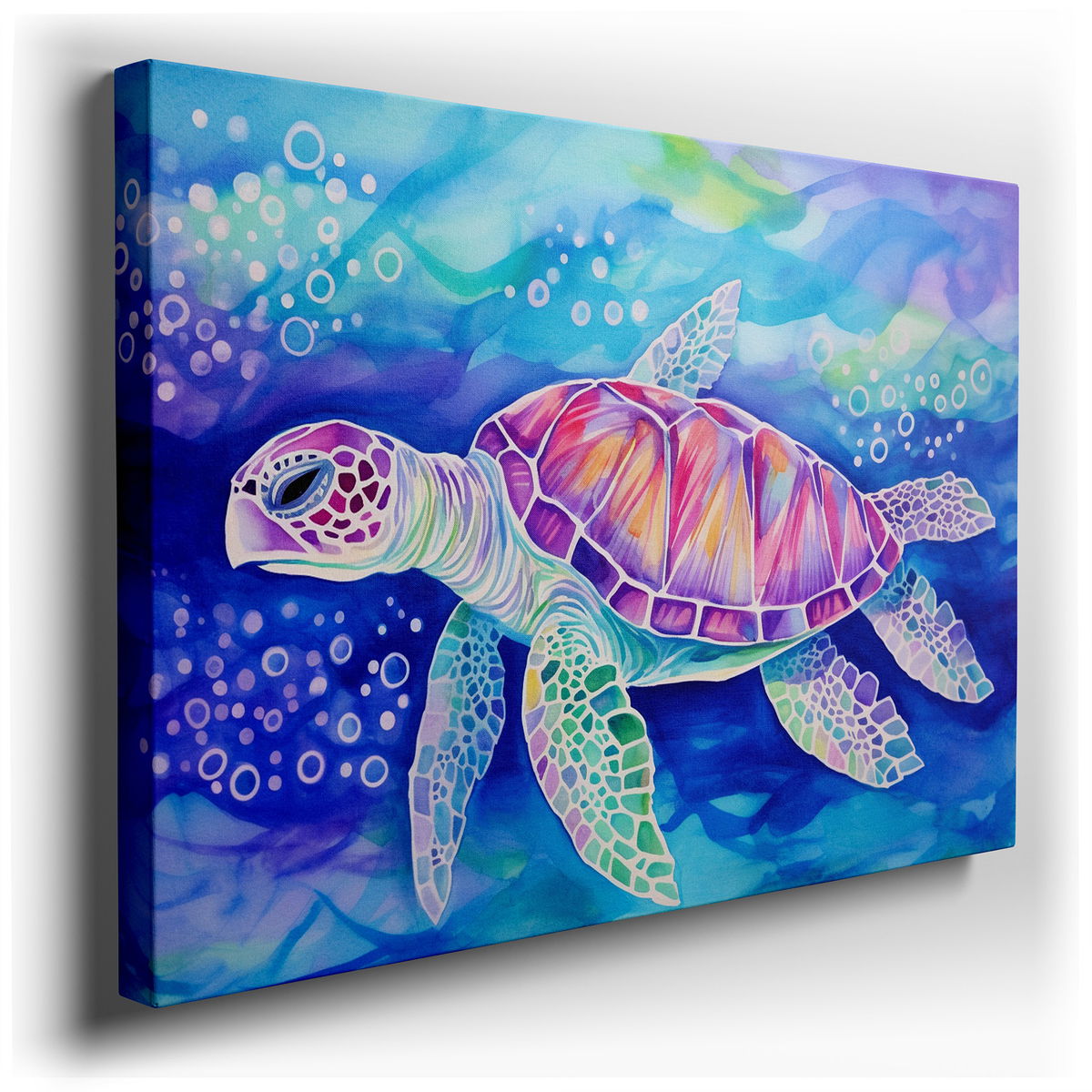 Elegant Turtle Traverses Blue Waters - Abstract Canvas Wall Art