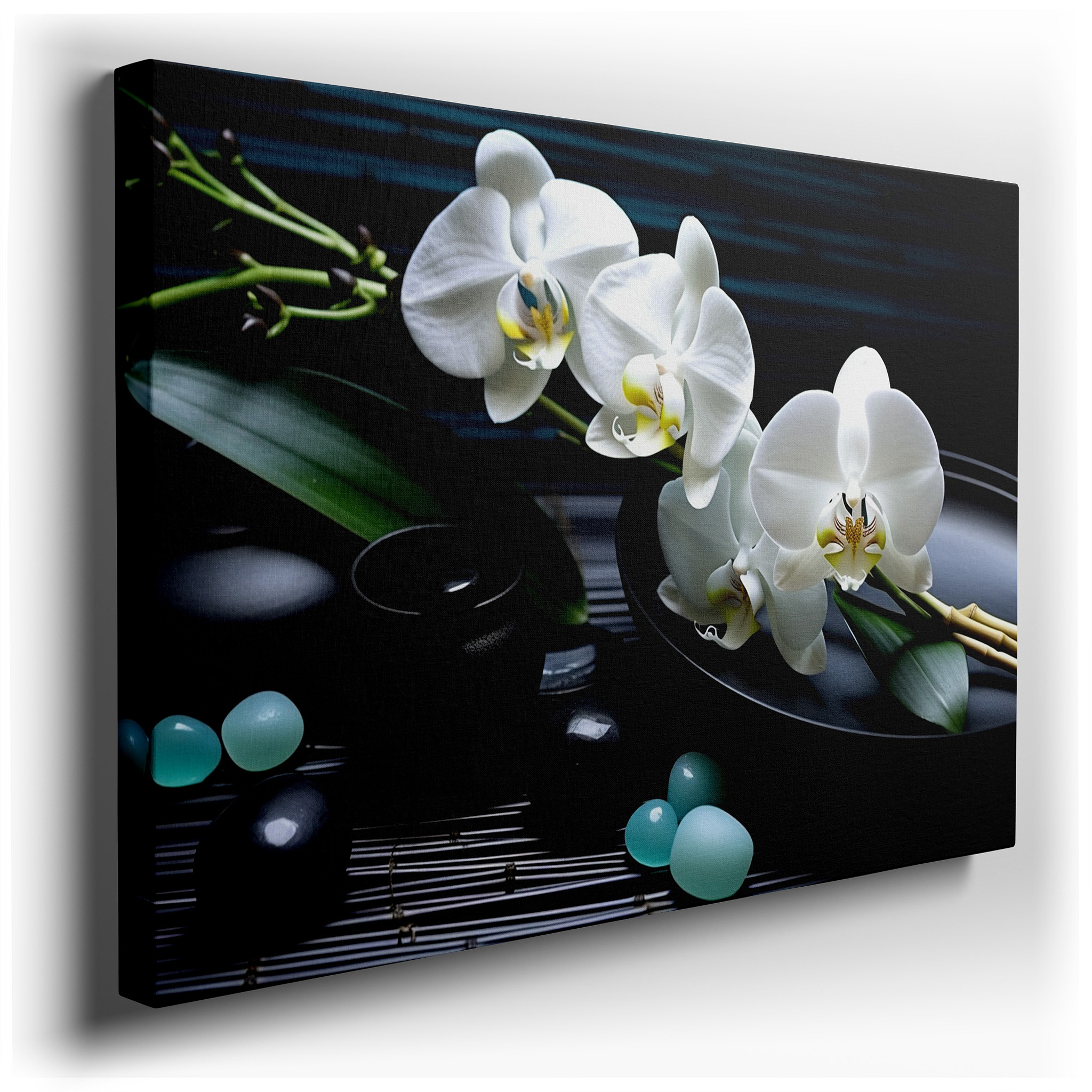 Wall Decor: Elegant White Orchids and Serene Stones - Large Canvas Art for Office and Bedroom wrapped canvas wall art -