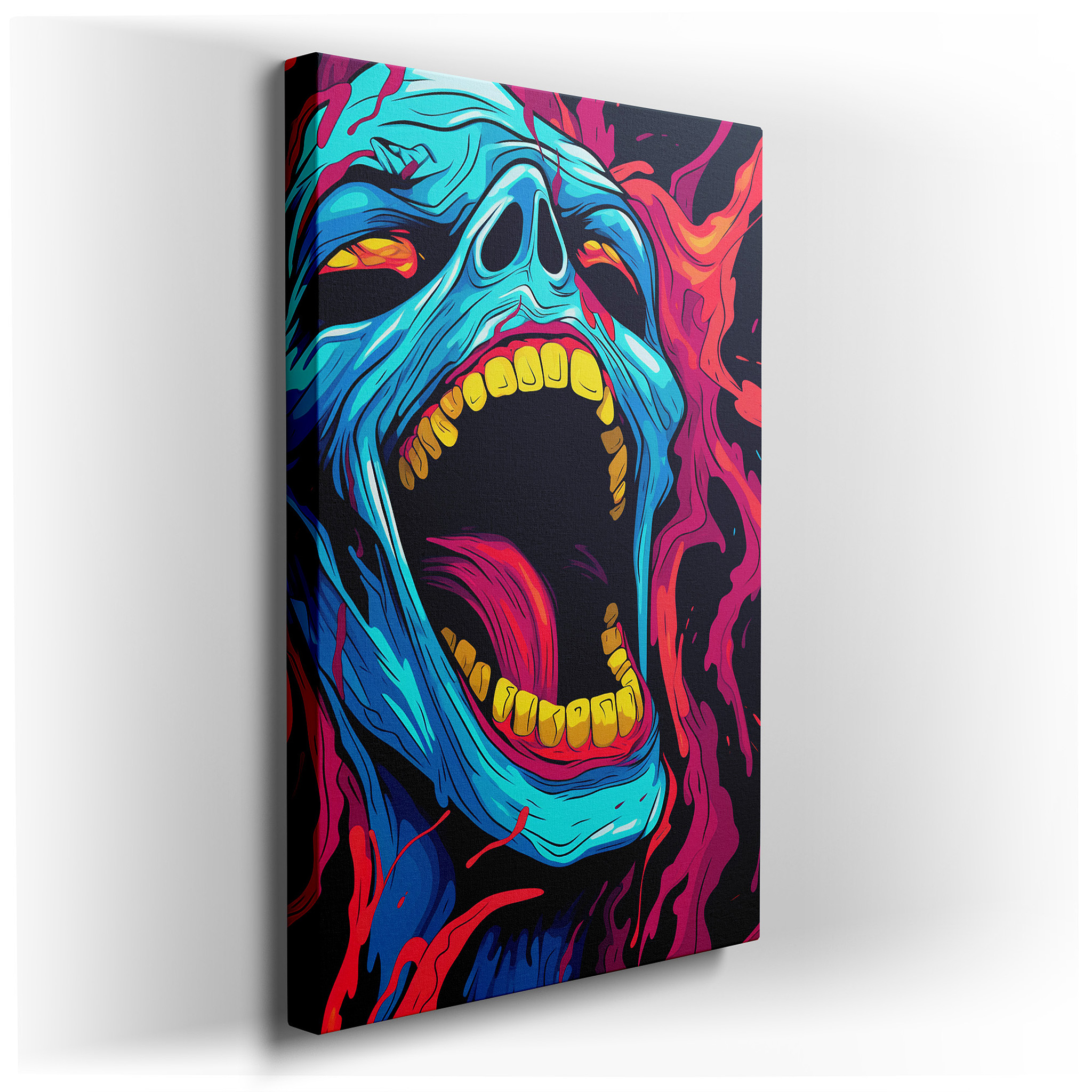 Wall Decor: Intense Blue Skull Surrounded by Flames - A Profound Reflection on Life and Feelings, Large Canvas Art for