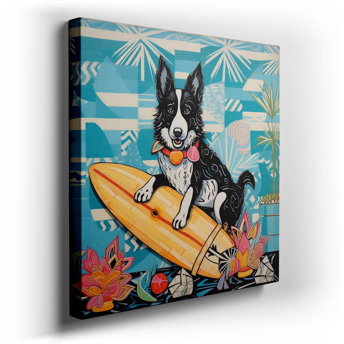 Joyful Summer Adventures - Surfing Dog in Sunglasses Canvas Wall Art