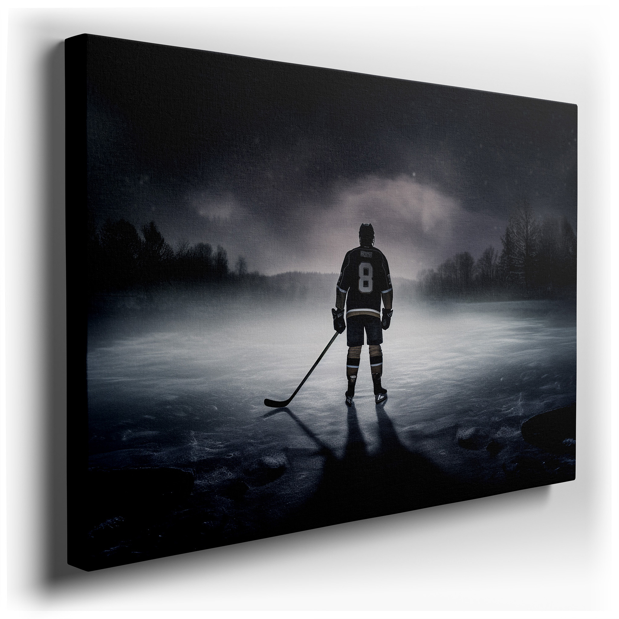 Wall Decor: Lone Hockey Player Beneath a Starry Sky - Symbolizing Perseverance and Solitude. Large Canvas Art for Home
