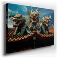Majestic Dragons Overseeing the Temple Roof - Asian Inspired Canvas Wall Art