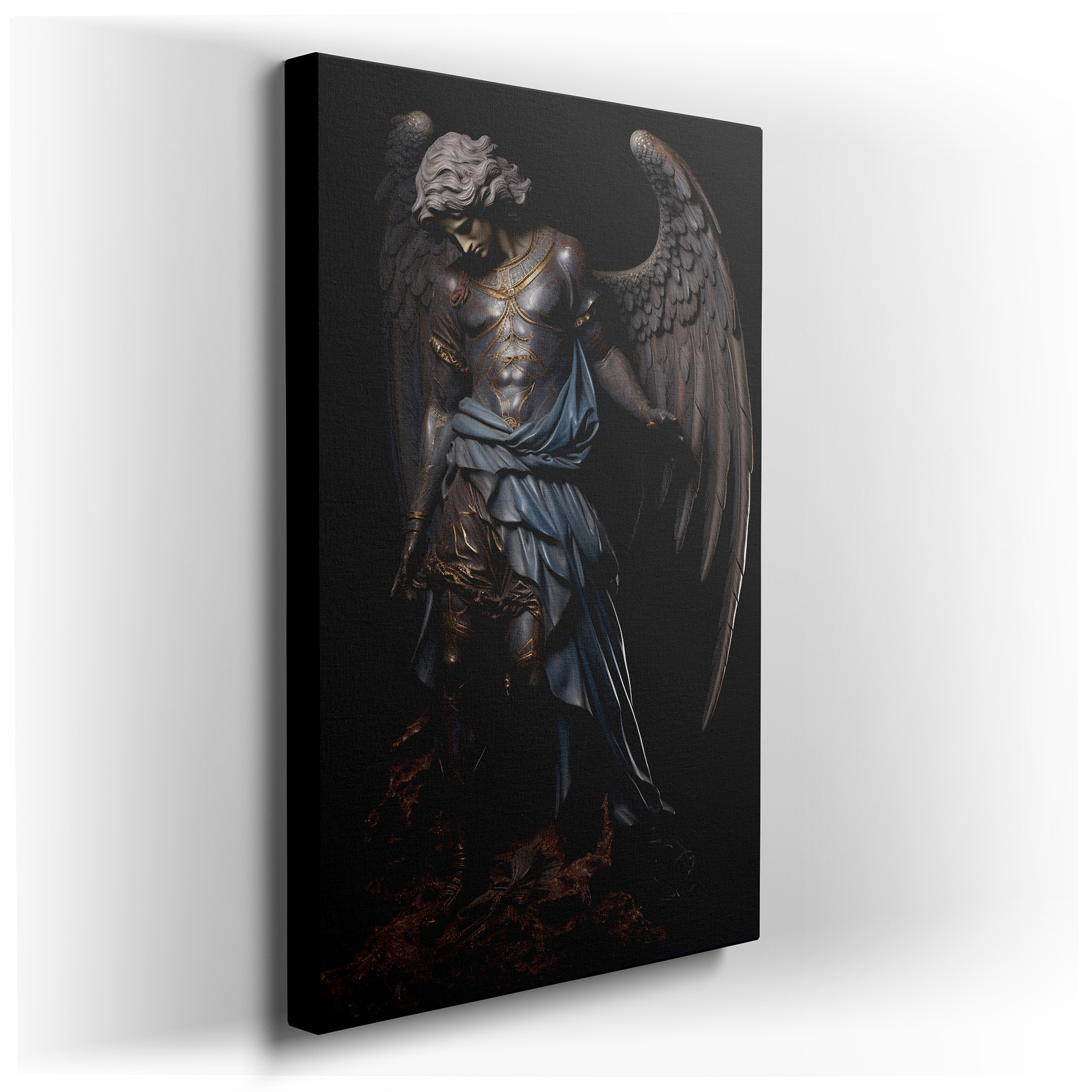 Wall Decor: Majestic Guardian Angel in Ornate Armor - A Symbol of Divine Protection and Celestial Grace, Large Canvas