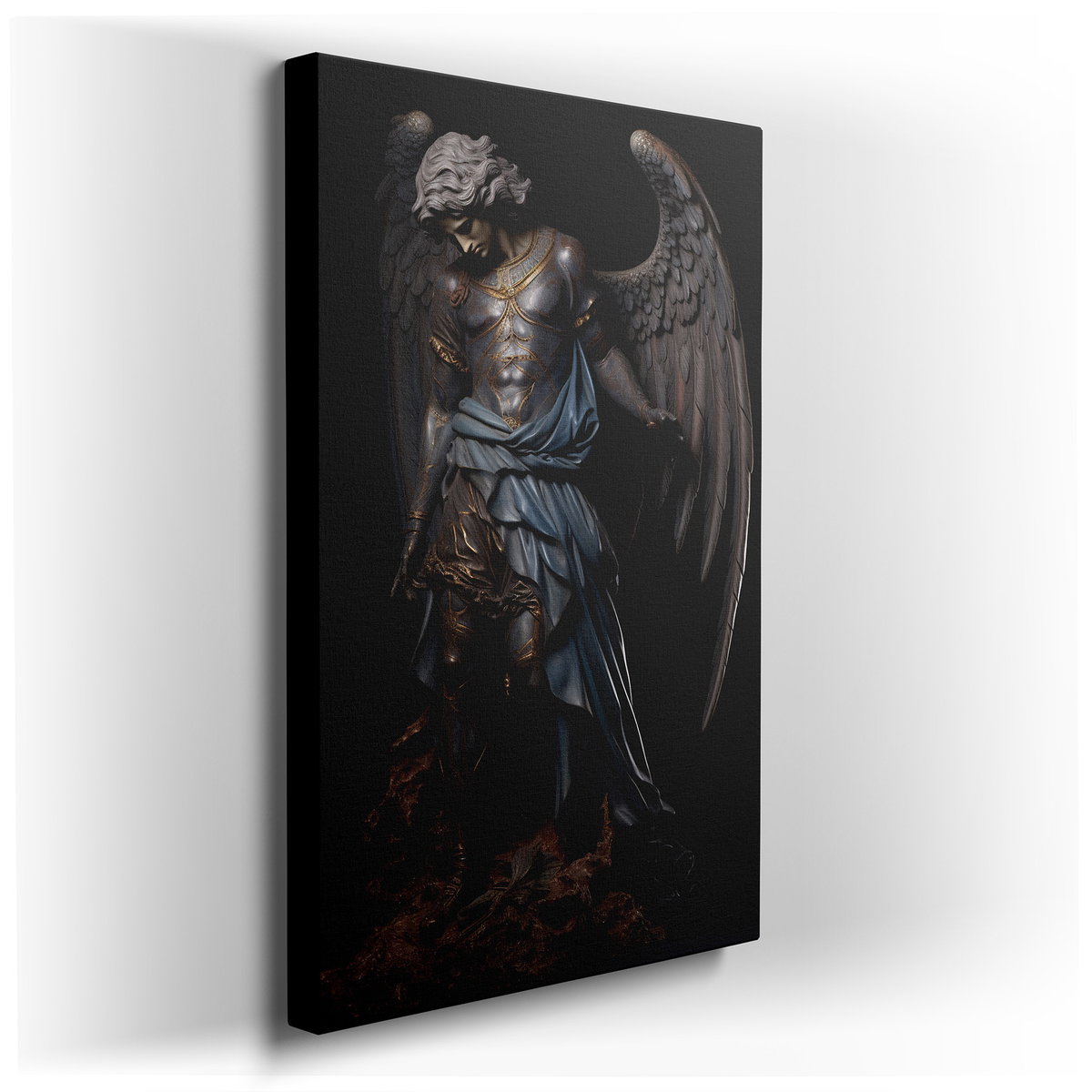 Majestic Guardian Angel - Gold and Blue Canvas Wall Art