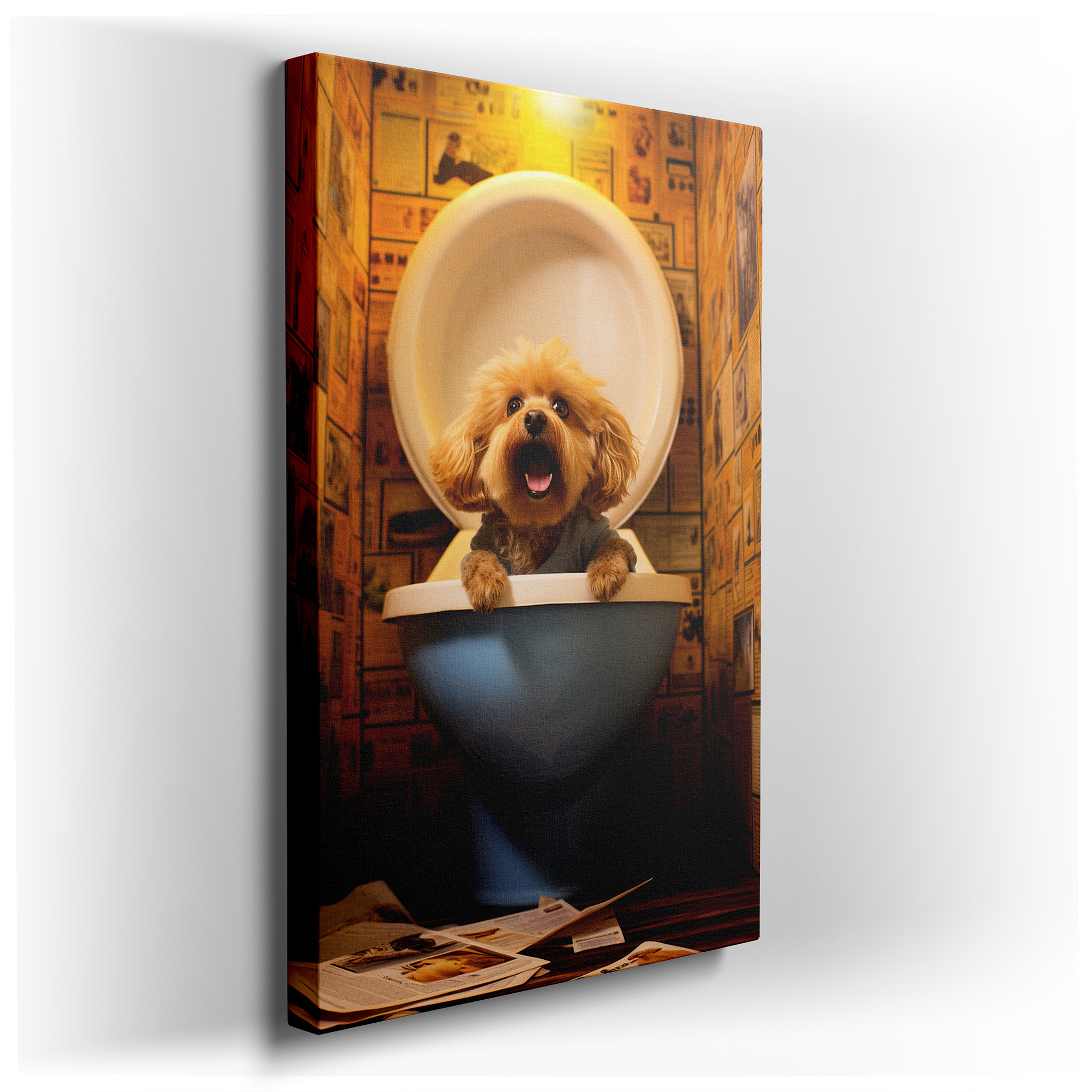 Wall Decor: Playful Dog in Pastel - Peeking from a Toilet, Large Canvas Art for Home and Office wrapped canvas wall art