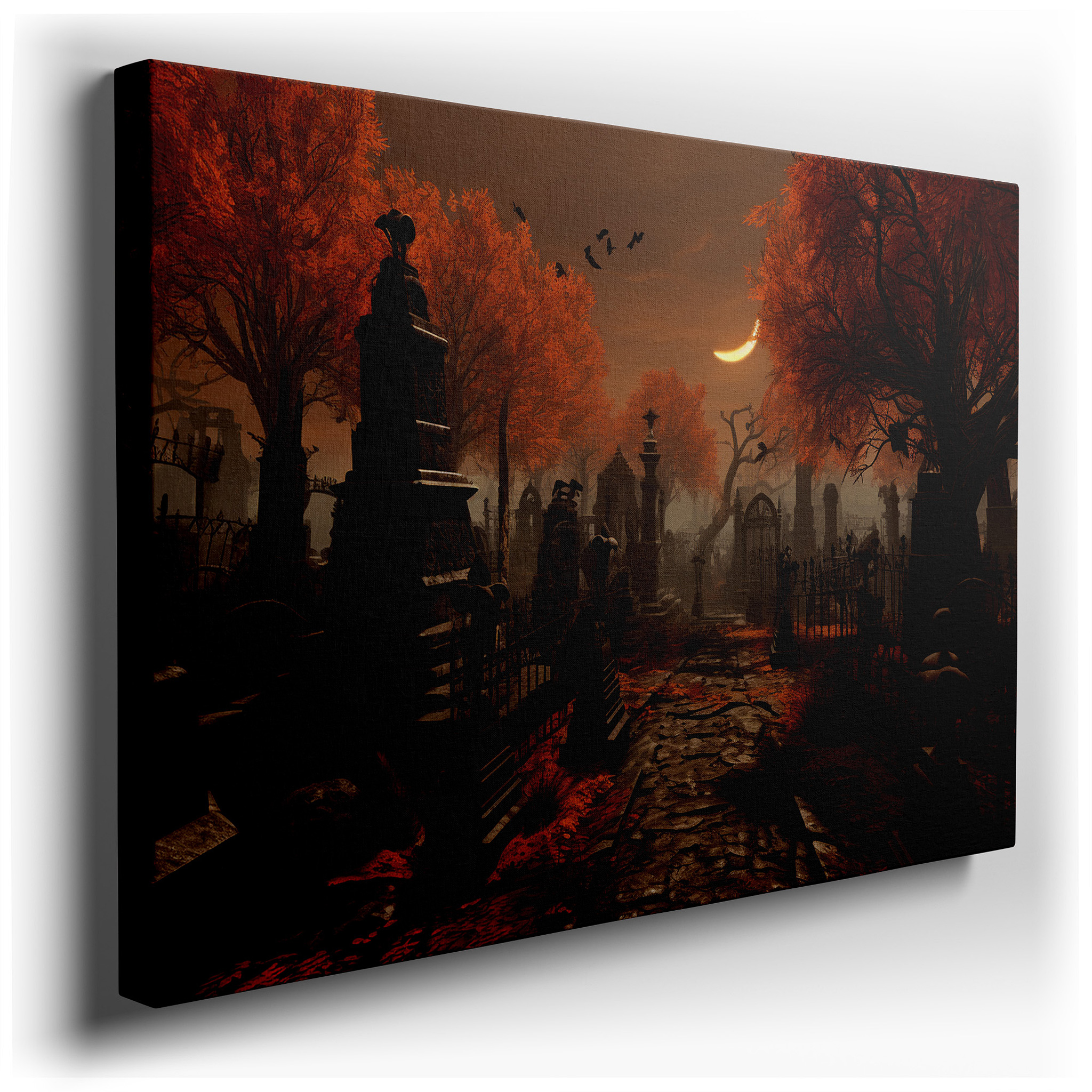 Wall Decor: Serene Autumn Pathway - Journey Through Life's Shadows Large Canvas Art, Ideal for Office and Bedroom Decor