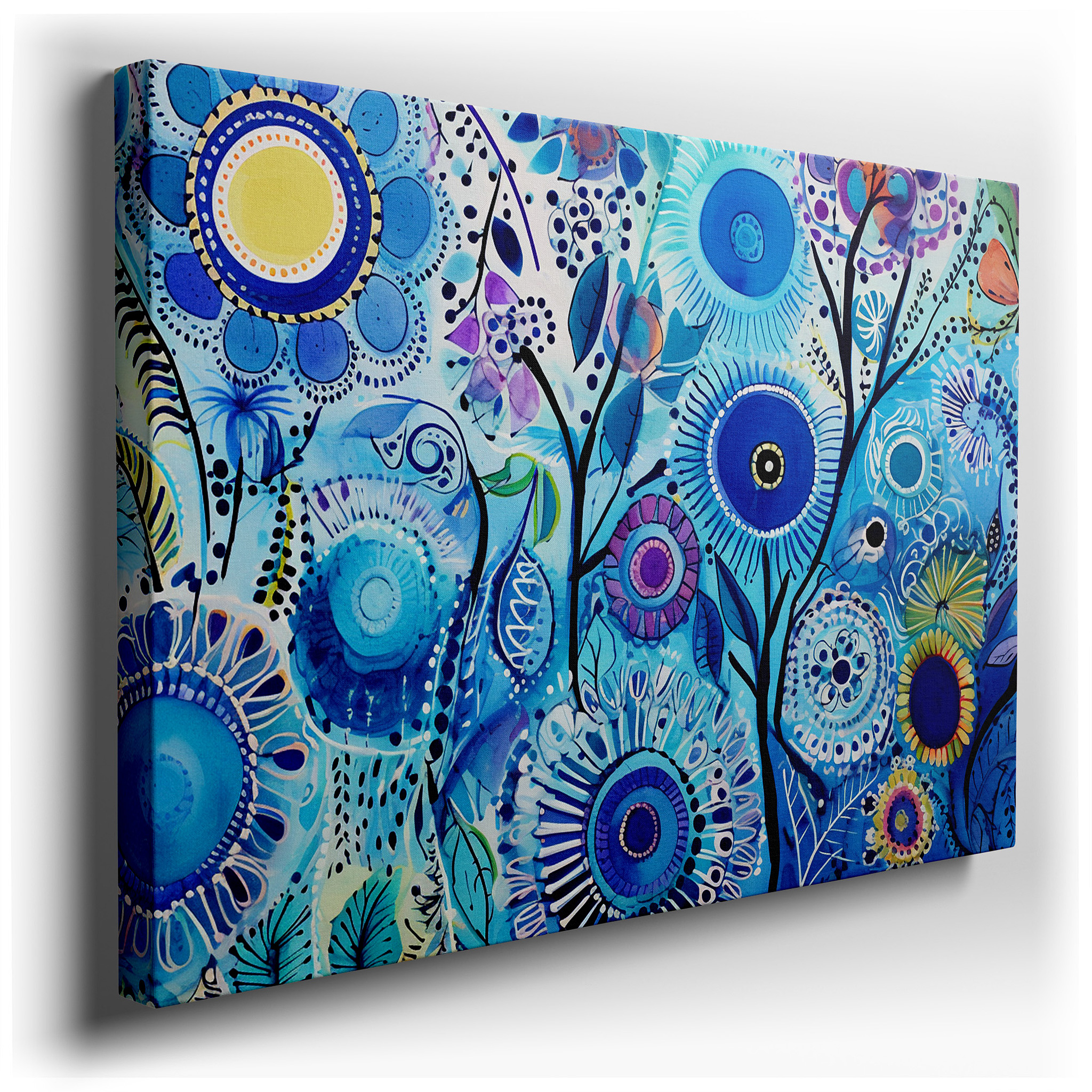 Wall Decor: Serene Mix of Blue and Green Hues Featuring Vibrant Floral Designs - Ideal for Living Rooms, Bedrooms, or