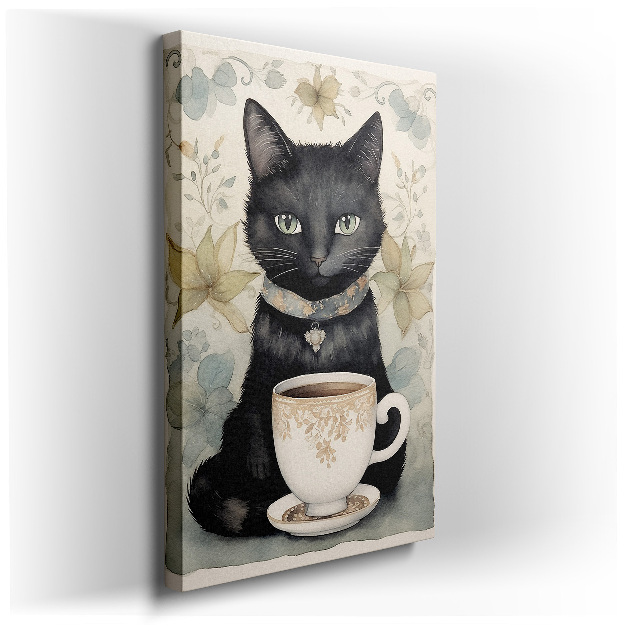 Wall Decor: Sleek Black Cat and Ornate Jeweled Cup - Large Canvas Art for Office and Bedroom wrapped canvas wall art -