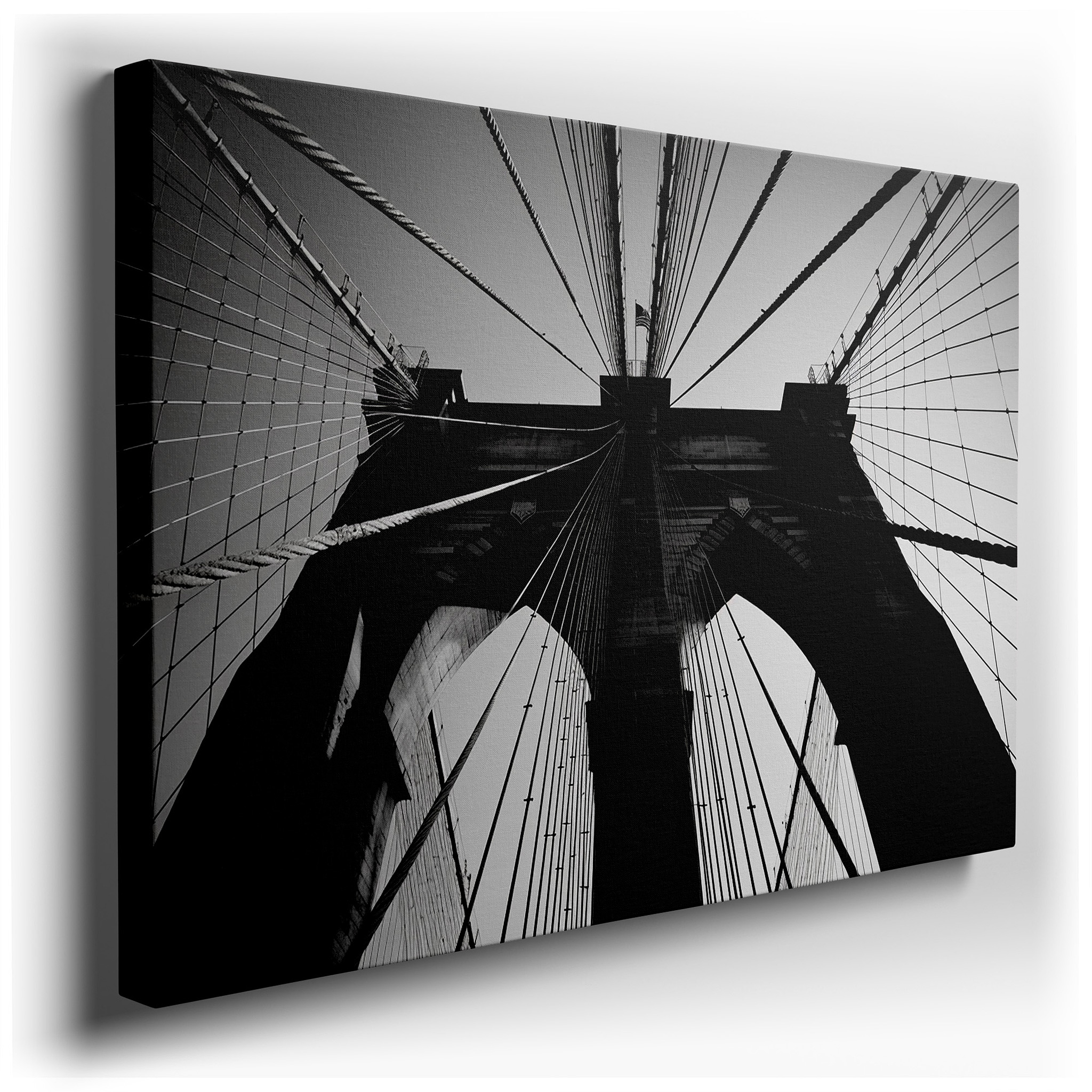 Wall Decor: Stunning Black - and - White Brooklyn Bridge - A Tribute to Architectural Genius and Human Spirit, Large