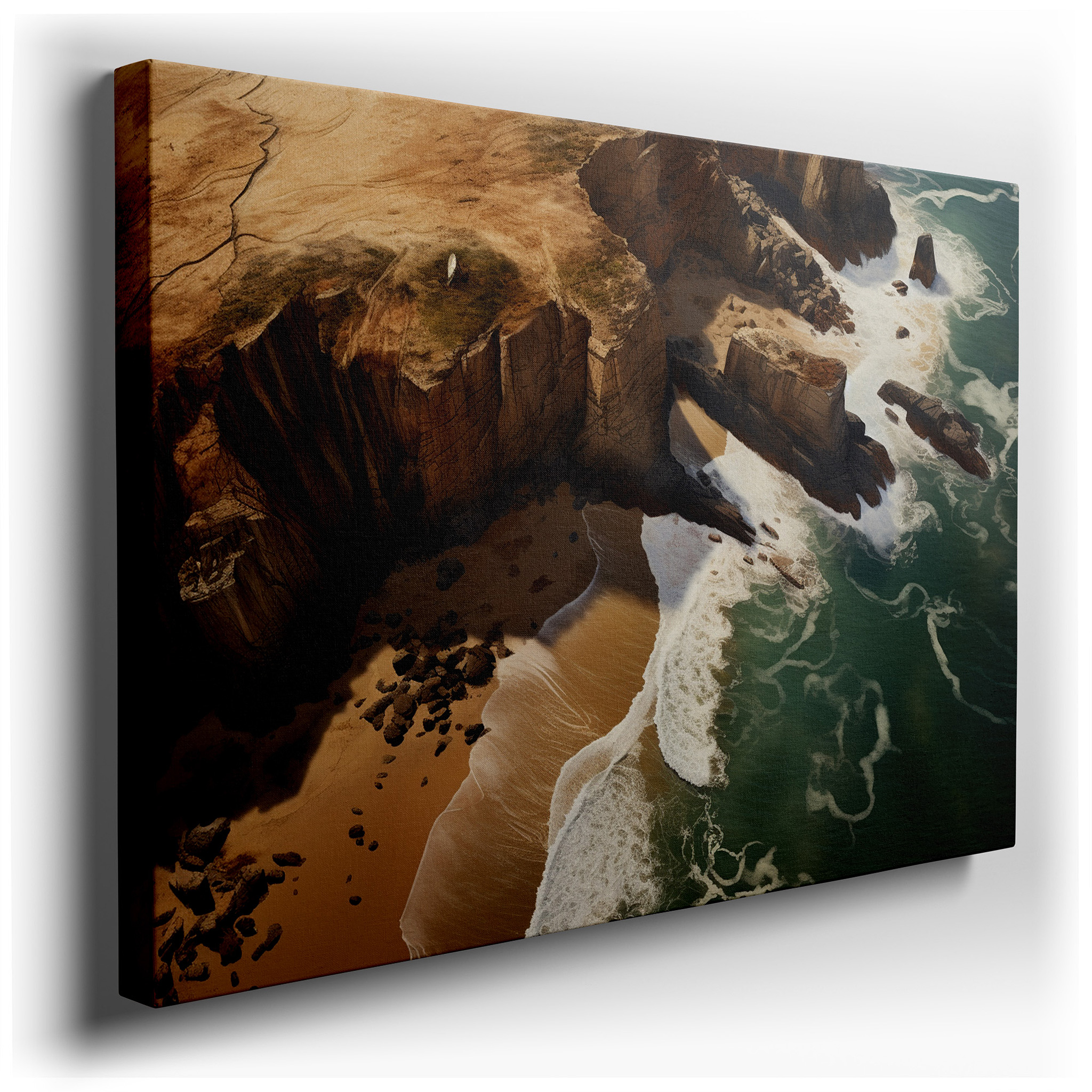 Wall Decor: Stunning Intersection of Rugged Cliffs and Serene Shores - Experience Nature's Majestic Contrasts with