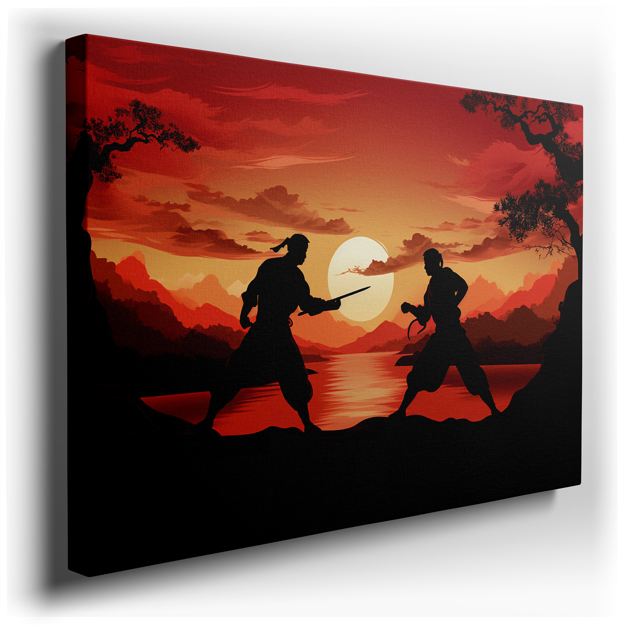 Wall Decor: Tranquil Nature and Dynamic Martial Arts Duel, Large Canvas Art for Home Decor wrapped canvas wall art -