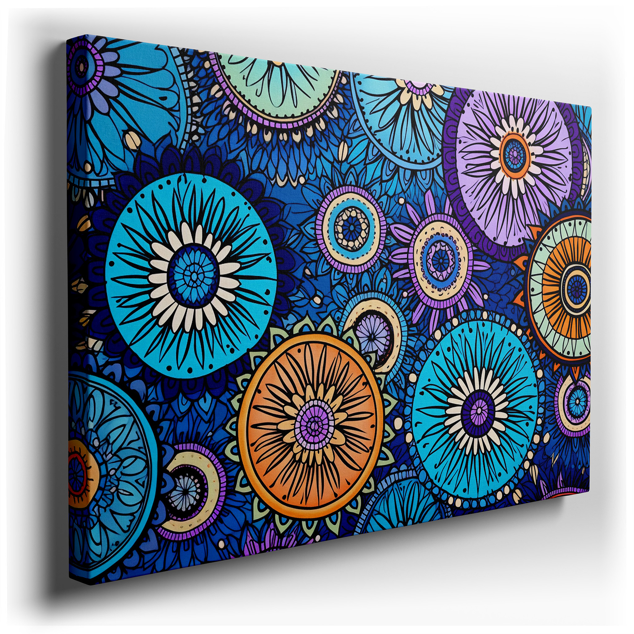 Wall Decor: Vibrant Circular Designs Blending Geometric Sharpness with Floral Grace - Ideal for Office, Bedroom, and