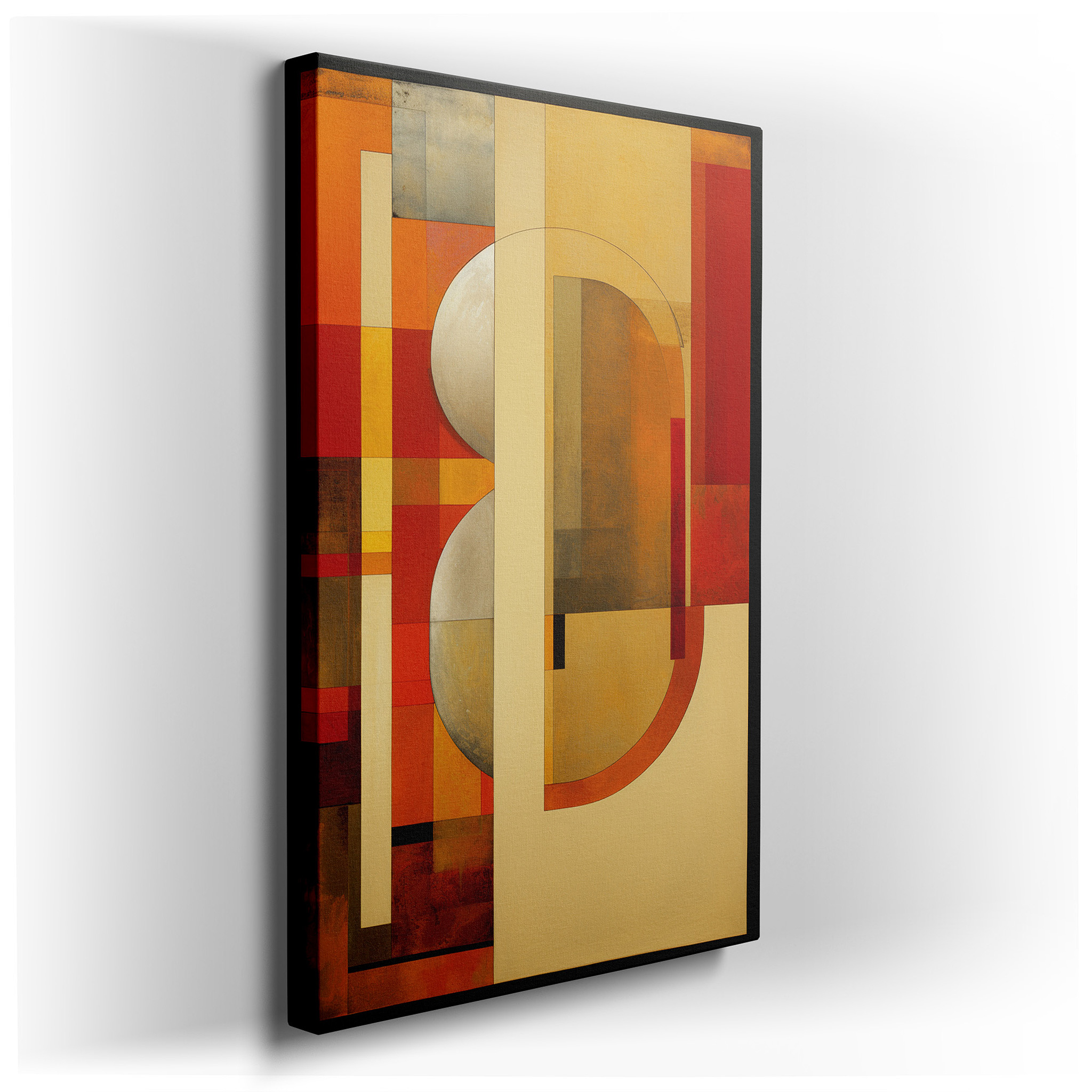 Warm Earthy Tones in Geometric Harmony: A Soothing Mix of Structure and Spontaneity - Large Canvas Wall Art for Office