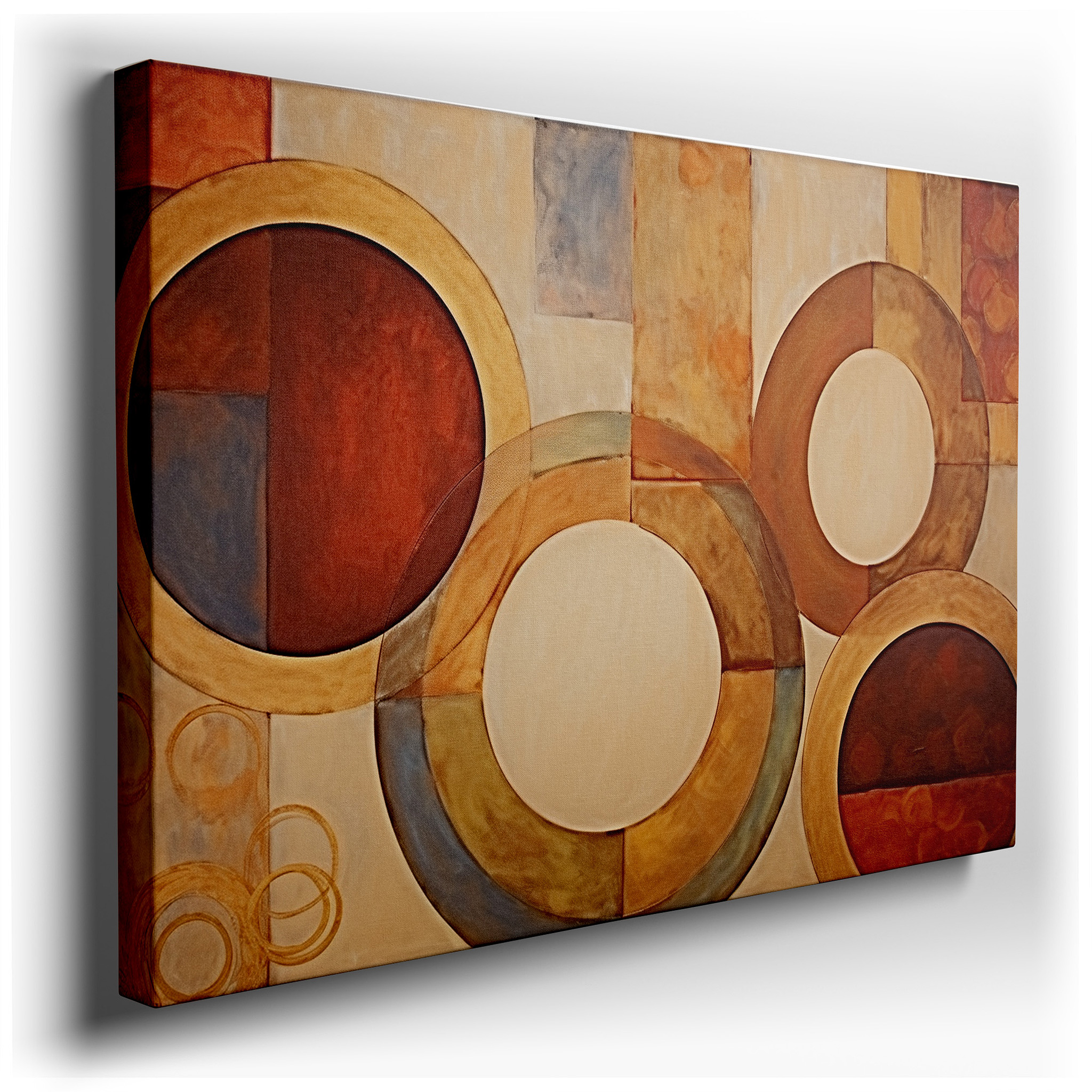 Warm Earthy Tones Interlocking Circles Symbolizing Unity and Continuity, Large Canvas Wall Art for Office Decor wrapped