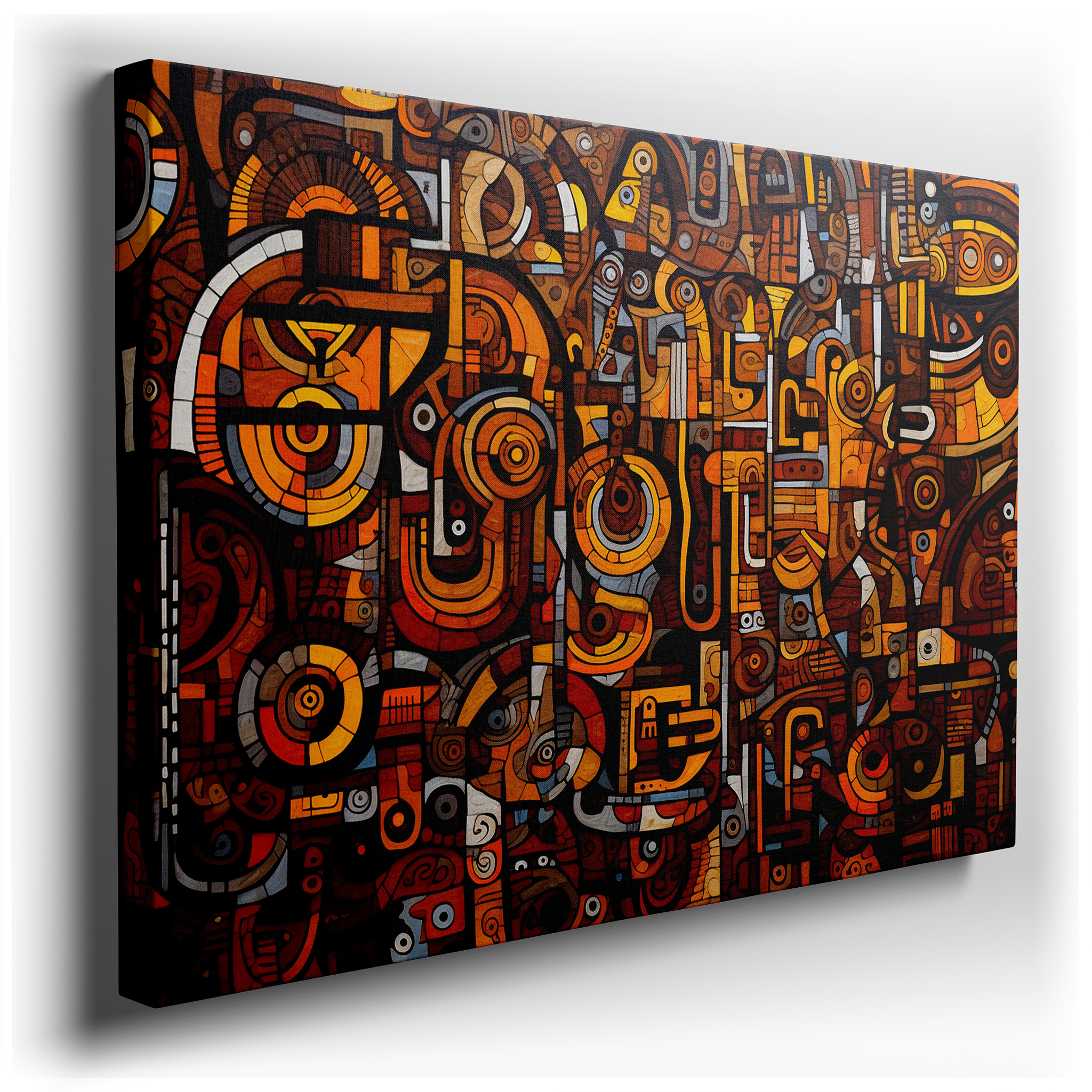 Warm Orange and Brown Dynamic Abstract Tapestry, Large Canvas Wall Art Featuring Movement and Depth, Ideal for Office
