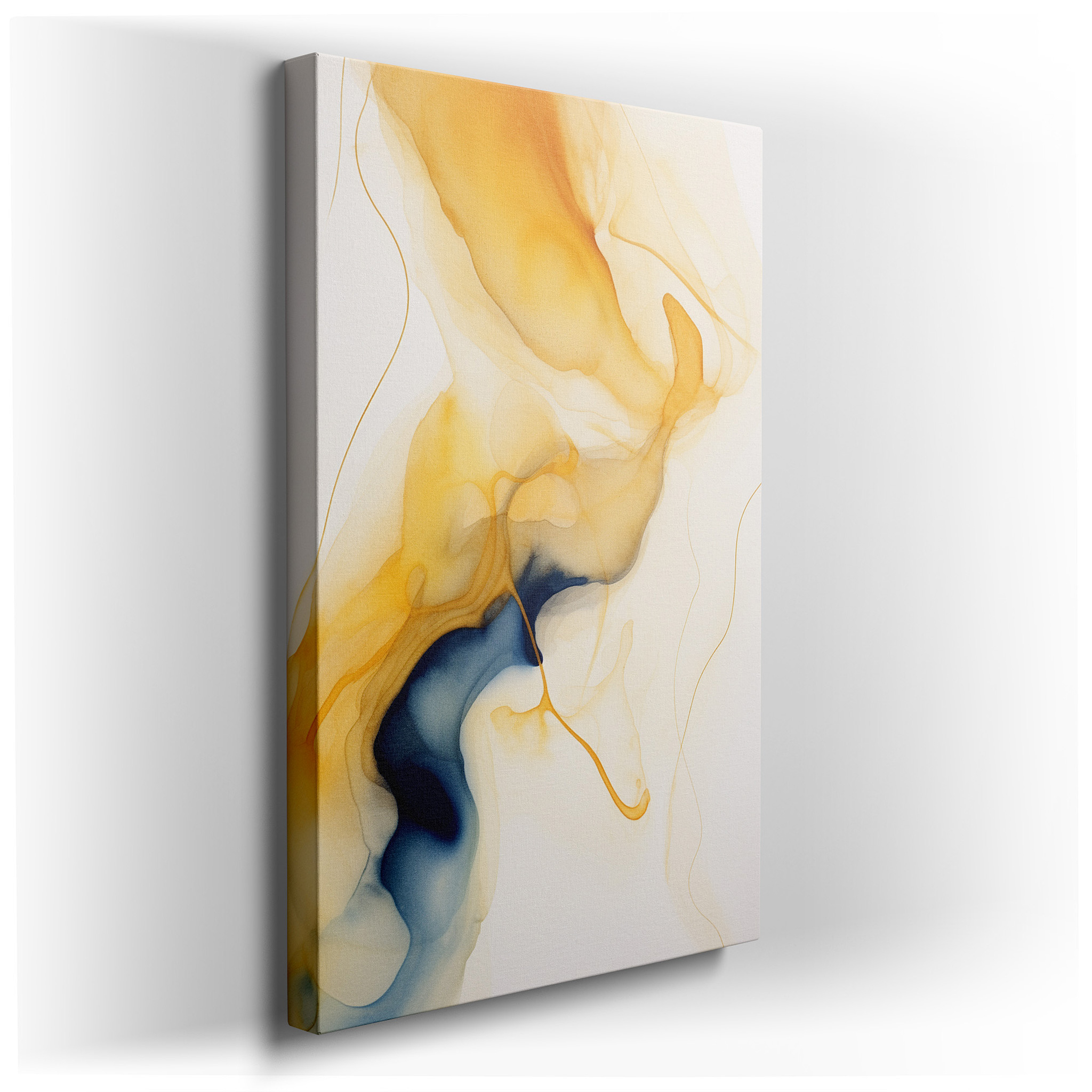 Warm Oranges and Tranquil Blues Blend in Fluid Abstract Large Wall Art, Canvas Wall Art, Wall Decor for Office wrapped