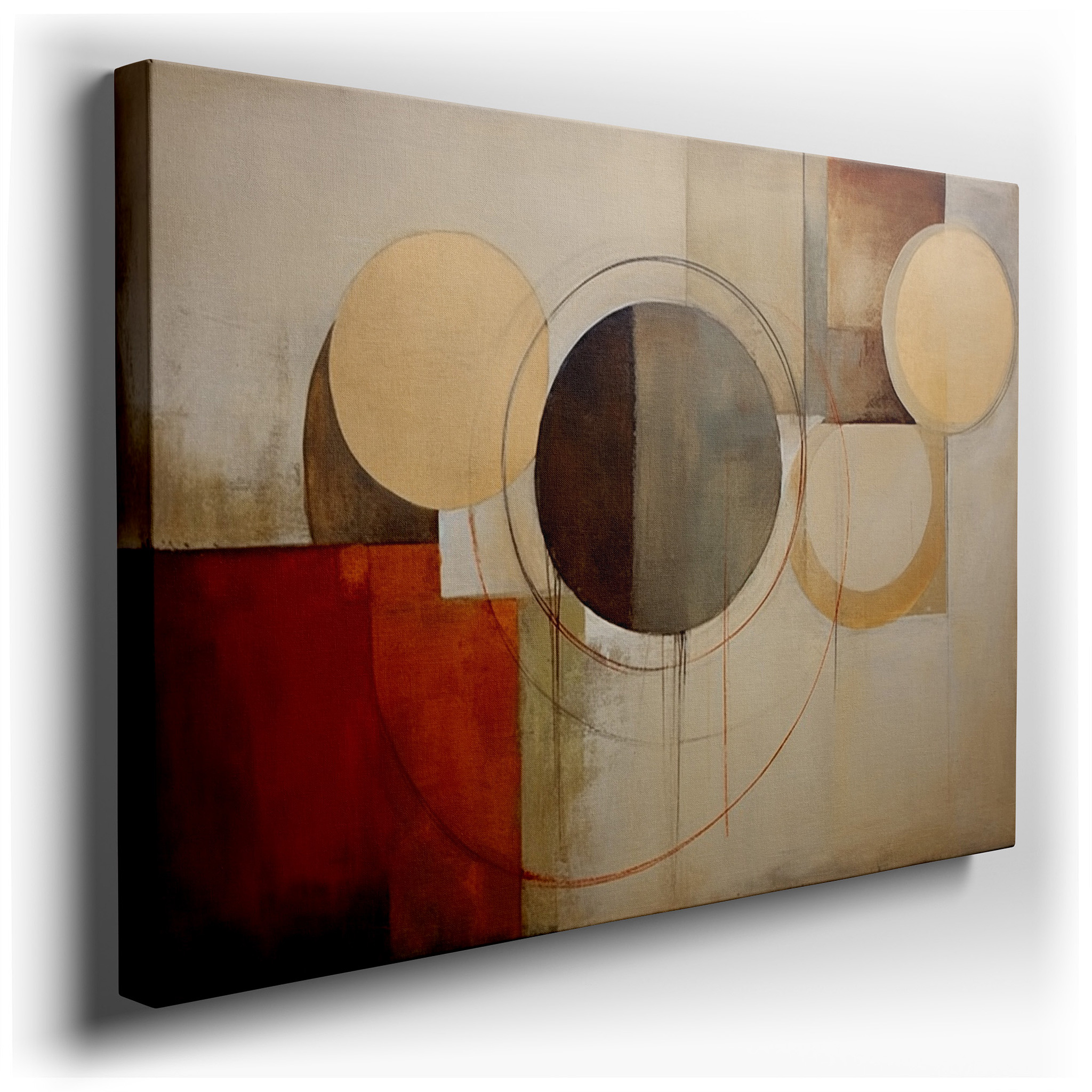 Warm Toned Geometric Shapes Large Wall Art, Canvas Decor for Office, Bedroom, and Living Room wrapped canvas - main