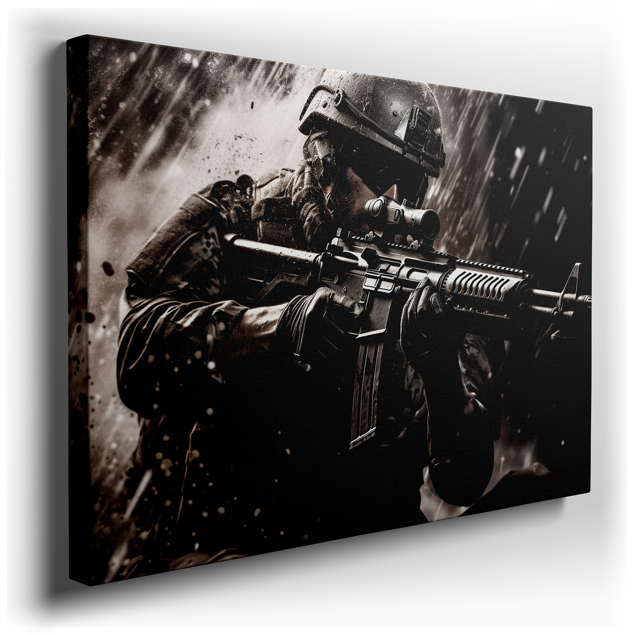 Warrior in Battle: A Striking Depiction of War's Brutal Truths and Heroic Alertness - Large Wall Art, Canvas Wall Art,
