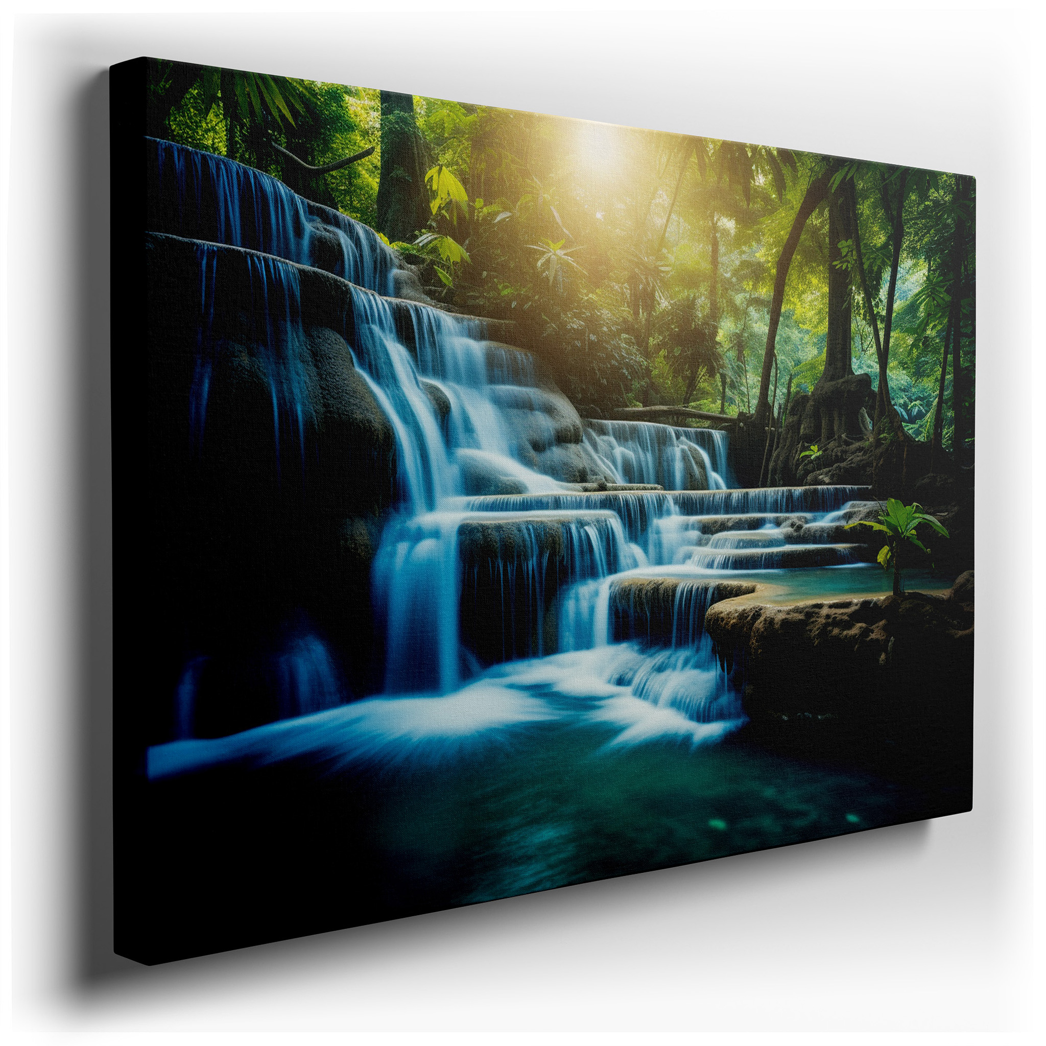 Waterfall and Jungle Scene Large Wall Art, Tranquil Sanctuary Canvas Decor for Any Room, Office, or Bedroom wrapped