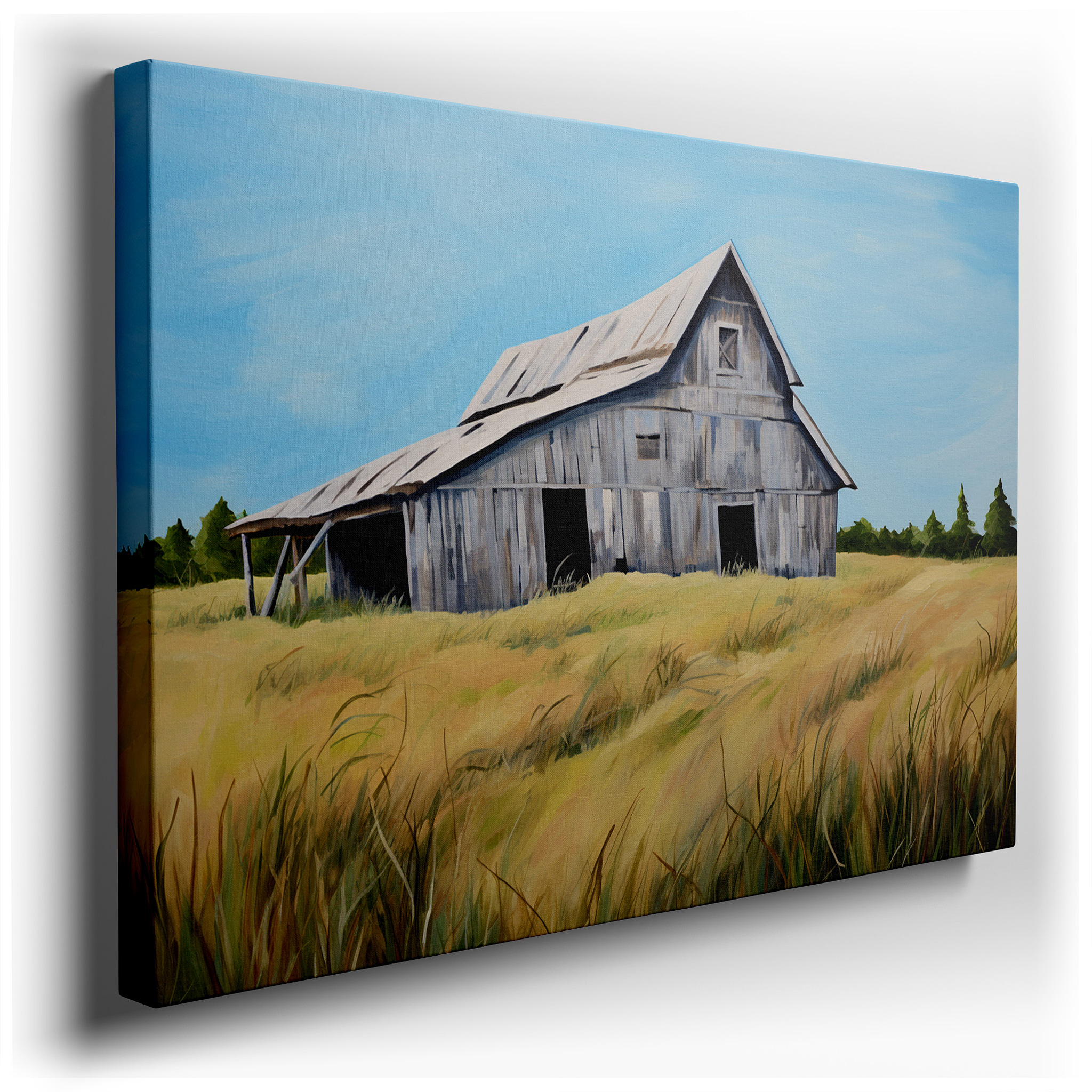 Weathered Barn and Golden Fields Large Canvas Wall Art for Home and Office Decor wrapped canvas - main product photo