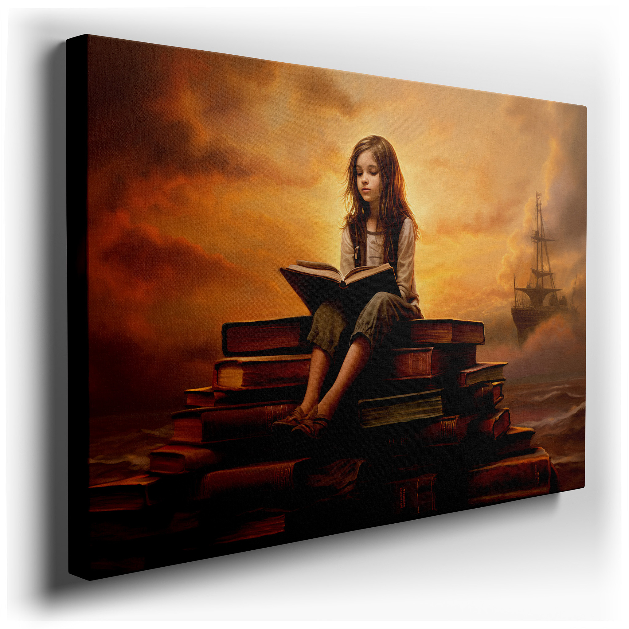 Whimsical and Wonderful Golden Light of Knowledge Wall Art - Large Canvas for Office, Bedroom, and Living Room Decor