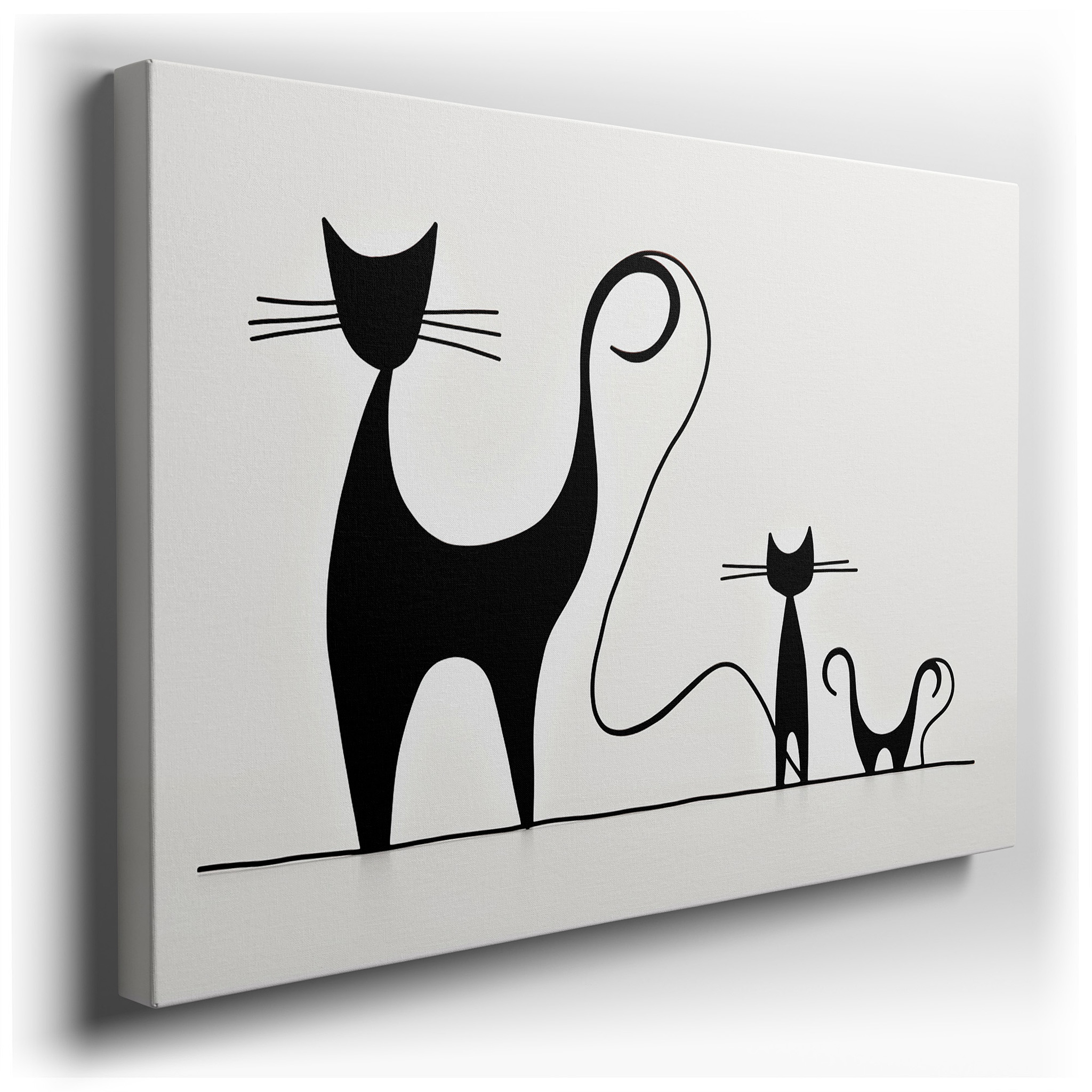 Whimsical Black Cats in Minimalist Style: Tranquil and Playful Large Wall Art for Office and Bedroom Decor wrapped